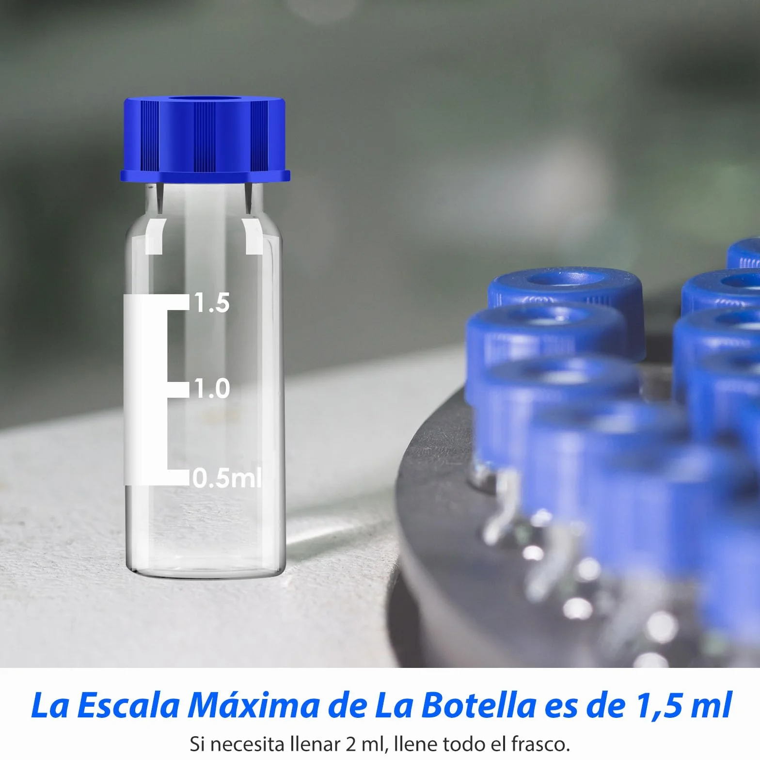 Frascos HPLC de 2 ml, 9-425, Viales Claro con Tapón de Rosca, PTFE Rojo y Septa de Silicona Blanca, 100 Pacs