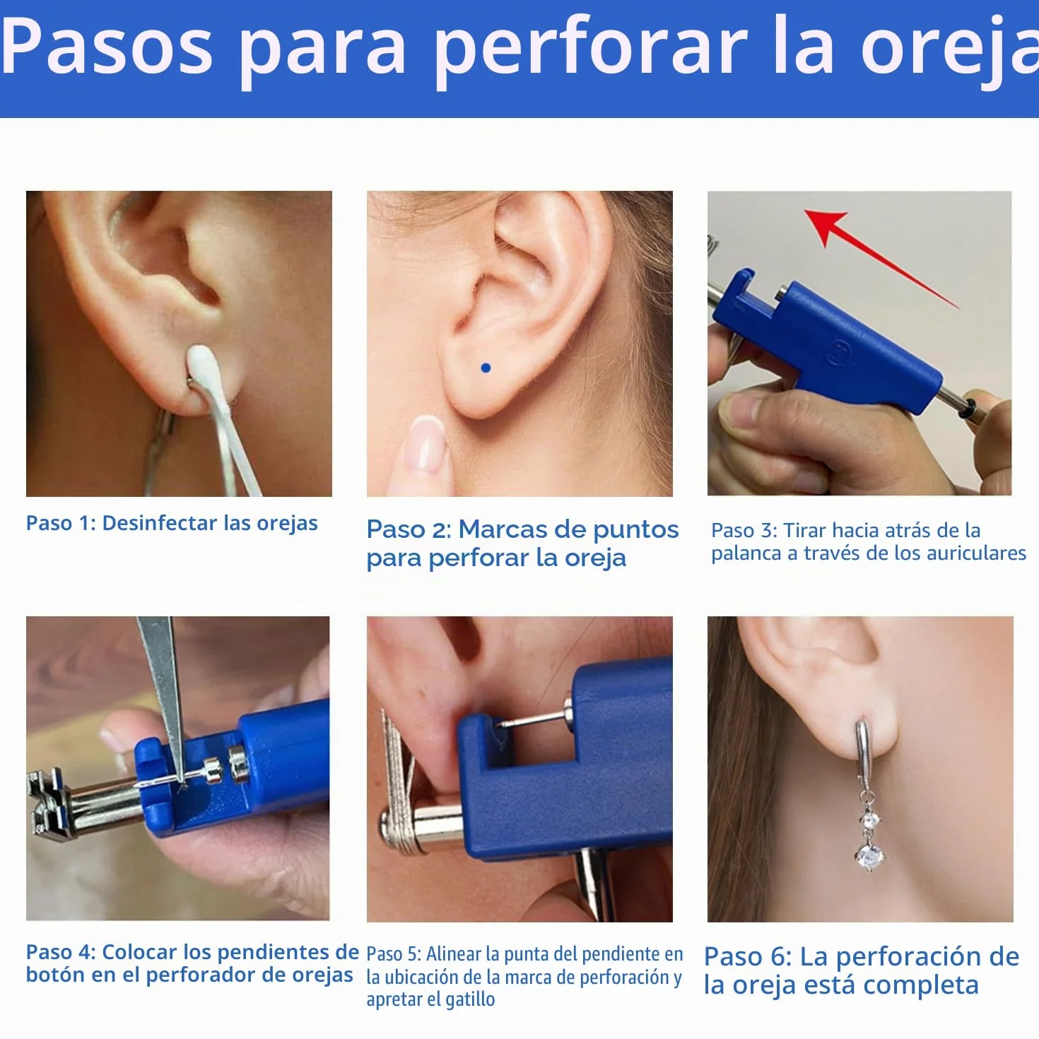 Juego de piercings para orejas de 200 piezas con 12 pares de aretes coloridos, pistola para perforar orejas, herramienta adecuada para uso doméstico, 11cm