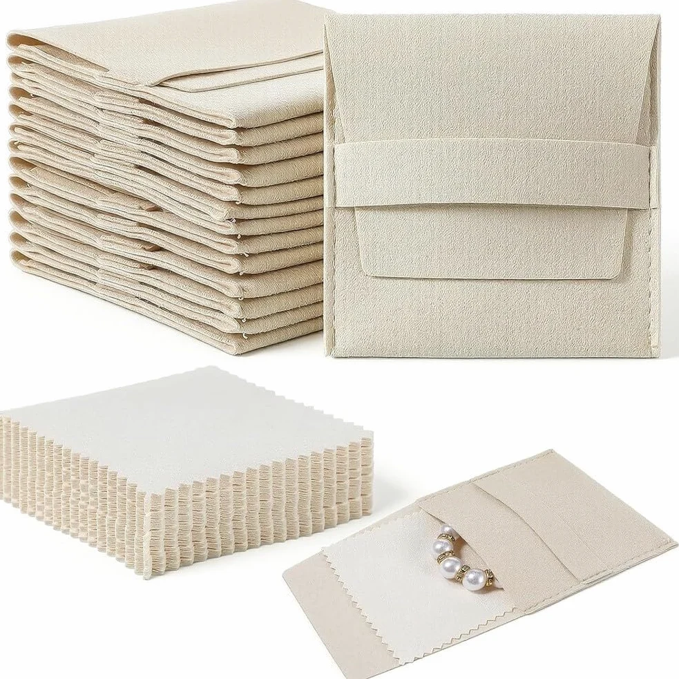 120 bolsas de microfibra para joyas con correa fija segura para almacenamiento de joyas pequeñas, organizar anillos, aretes, collares y accesorios finos