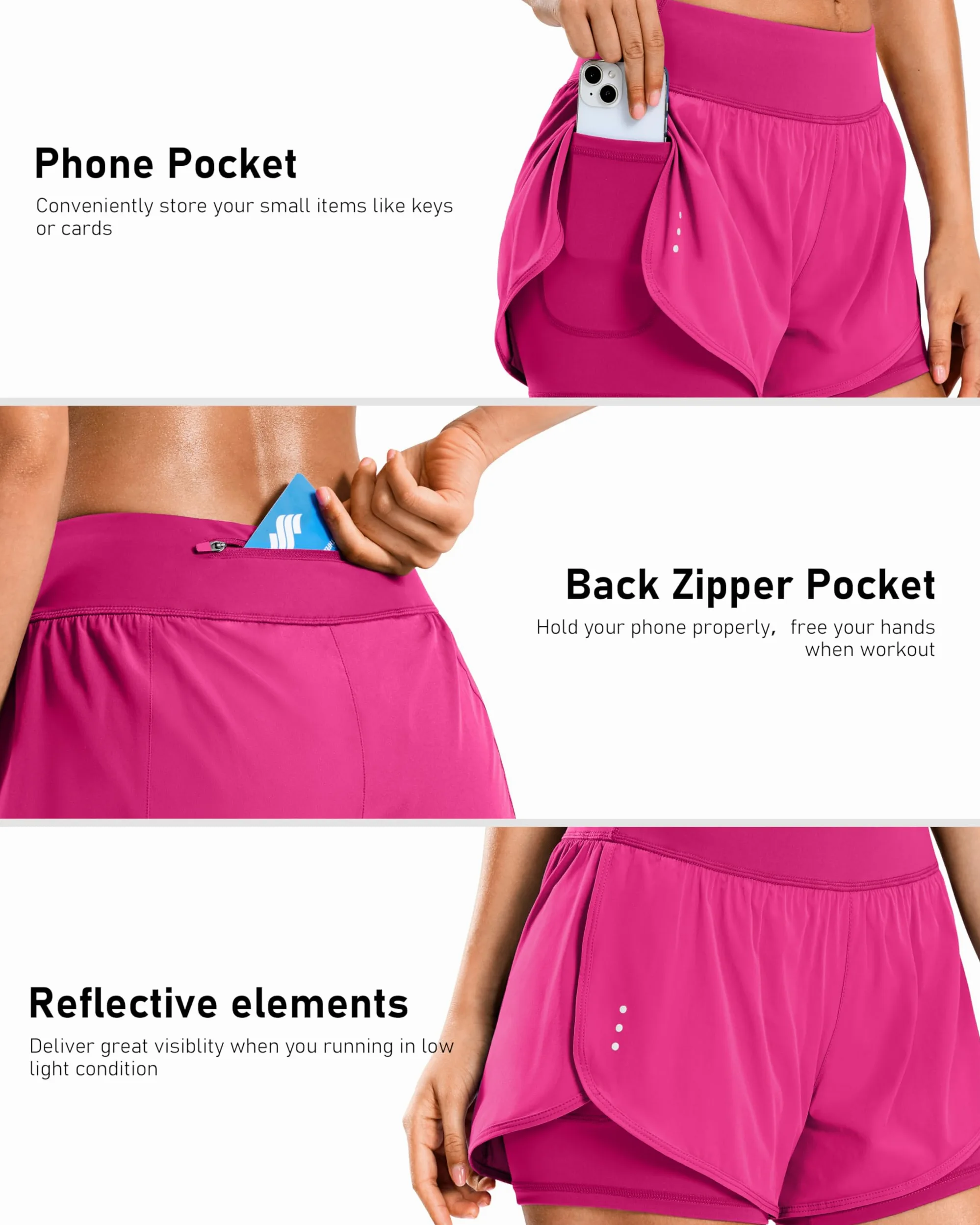 Soothfeel Pantalones cortos de correr para mujer con bolsillo con cremallera 2 en 1, cintura alta, para entrenamiento, gimnasio, yoga, pantalones cortos de elastano para mujer