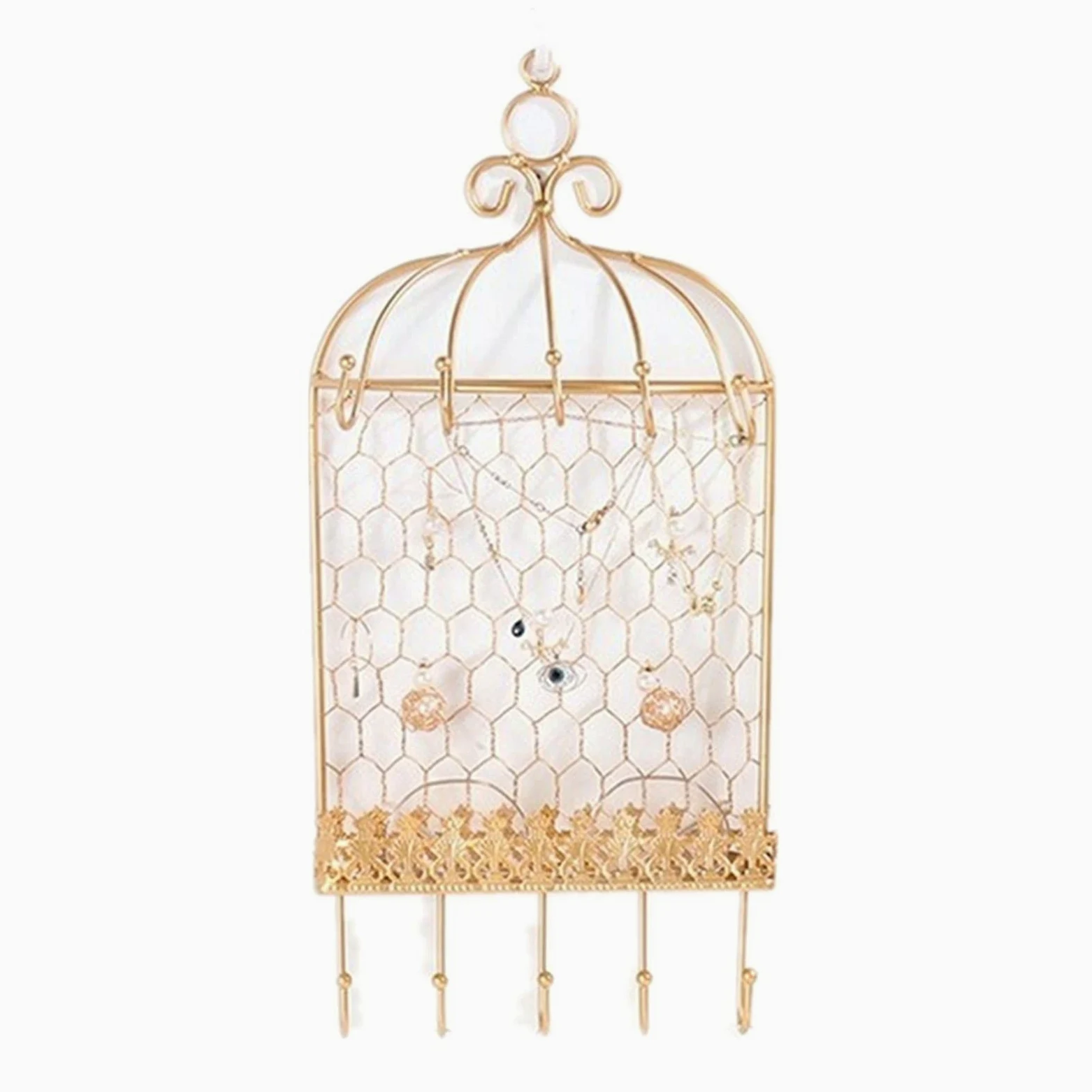 Organizador de joyas creativo para colgar en forma de torre, de hierro forjado dorado, de lujo, para habitación de niña, para escritorio, para colgar pendientes, soporte de exhibición, cajas de j