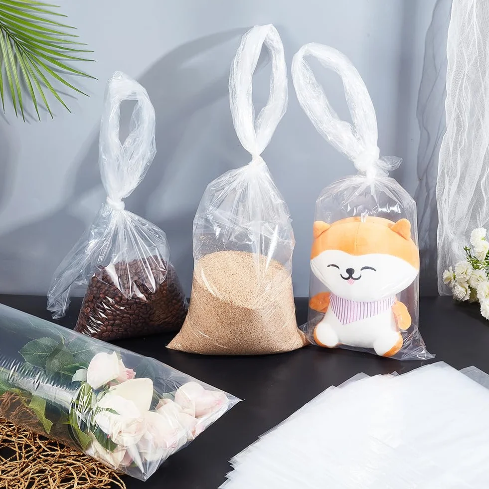 PH PandaHall 60 bolsas de plástico de polietileno transparente 2 mm 7.8 x 40 pulgadas tubo tubular manga larga plana abierta para pelucas carteles palomitas