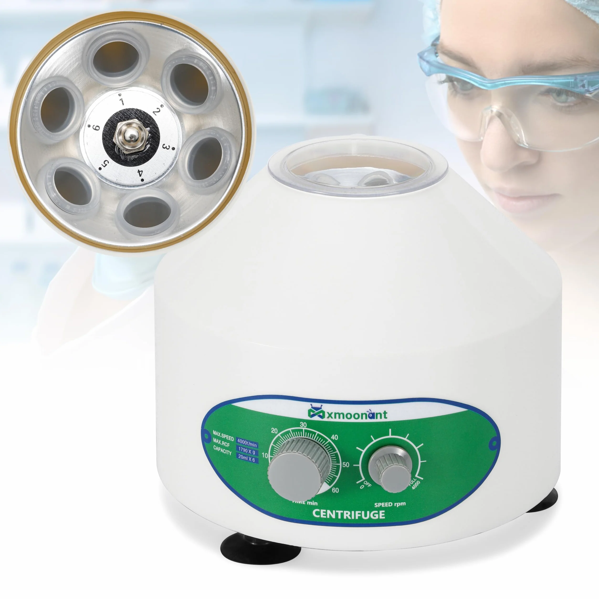 Mxmoonant Centrifugadora de Laboratorio 4000rpm 6x20ml 1790xg 60min Temporizador para Tubos PRP Separación Muestras Enchufe UE