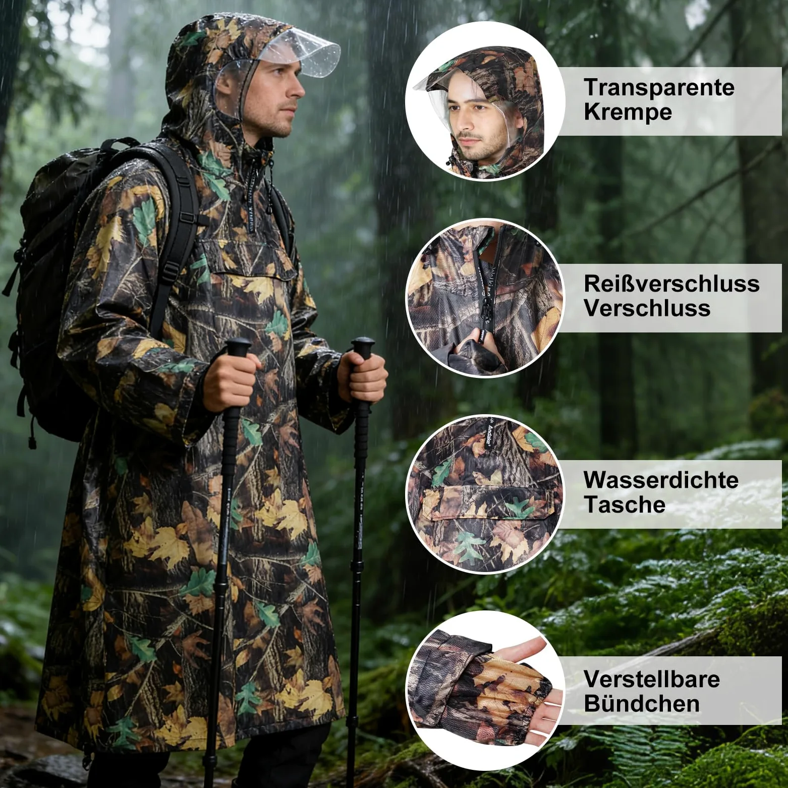 Andake Chubasquero impermeable, ligero y portátil, con mangas, unisex, material resistente a las grietas, adecuado para actividades al aire libre, ciclismo, senderismo, pesca