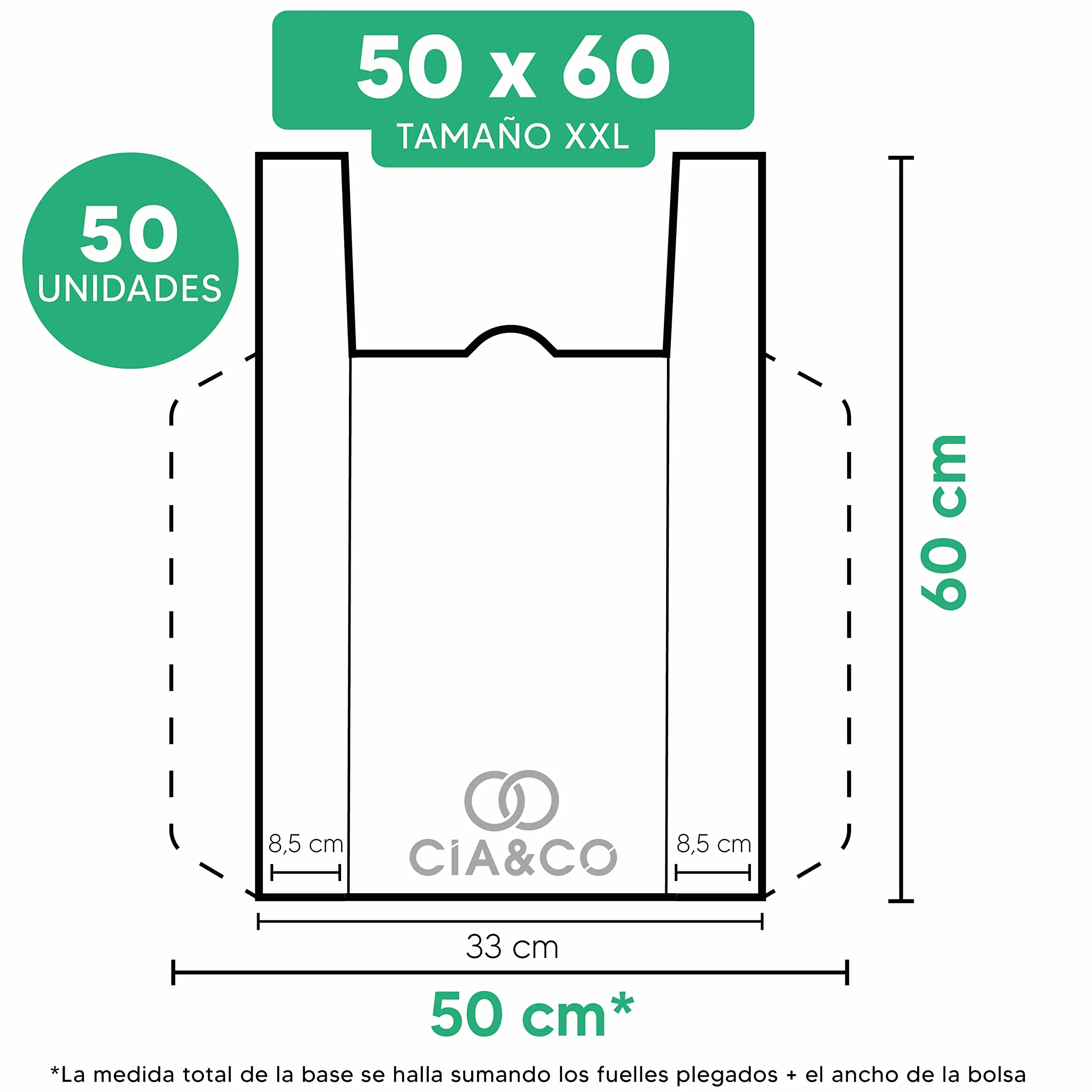 Bolsas de Plástico 70% Reciclado XXL 50x60 cm 50 Uds Aptas Uso Alimentario Galga 200 Tipo Camiseta