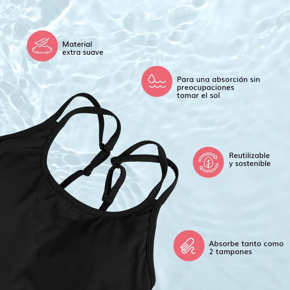 MYLILY® Bañador Mujer Negro Bragas menstruales Protección Extra Playa