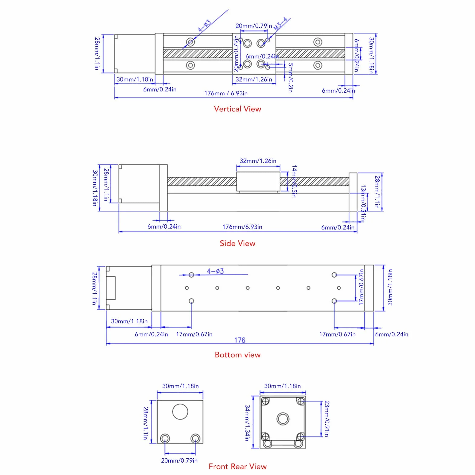 Actuador Lineal de Viaje Ejes X Y Z, Mesa Corredera 0-120mm/s Carrera 100mm para Impresora 3D CNC DIY