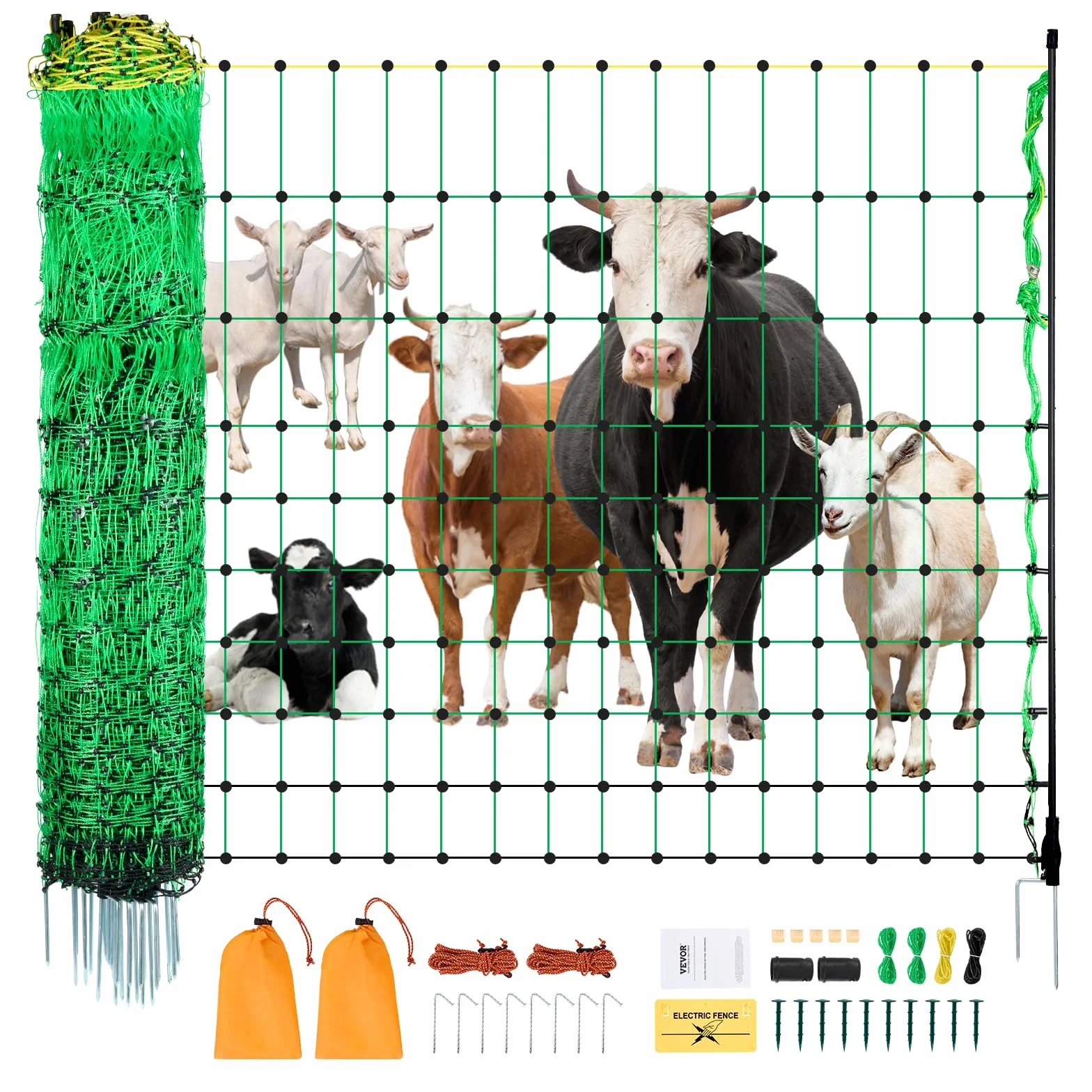 VEVOR Kit de red para cerca eléctrica de PE 0,88 x 49,98 m con postes de doble púa para cabras ovejas