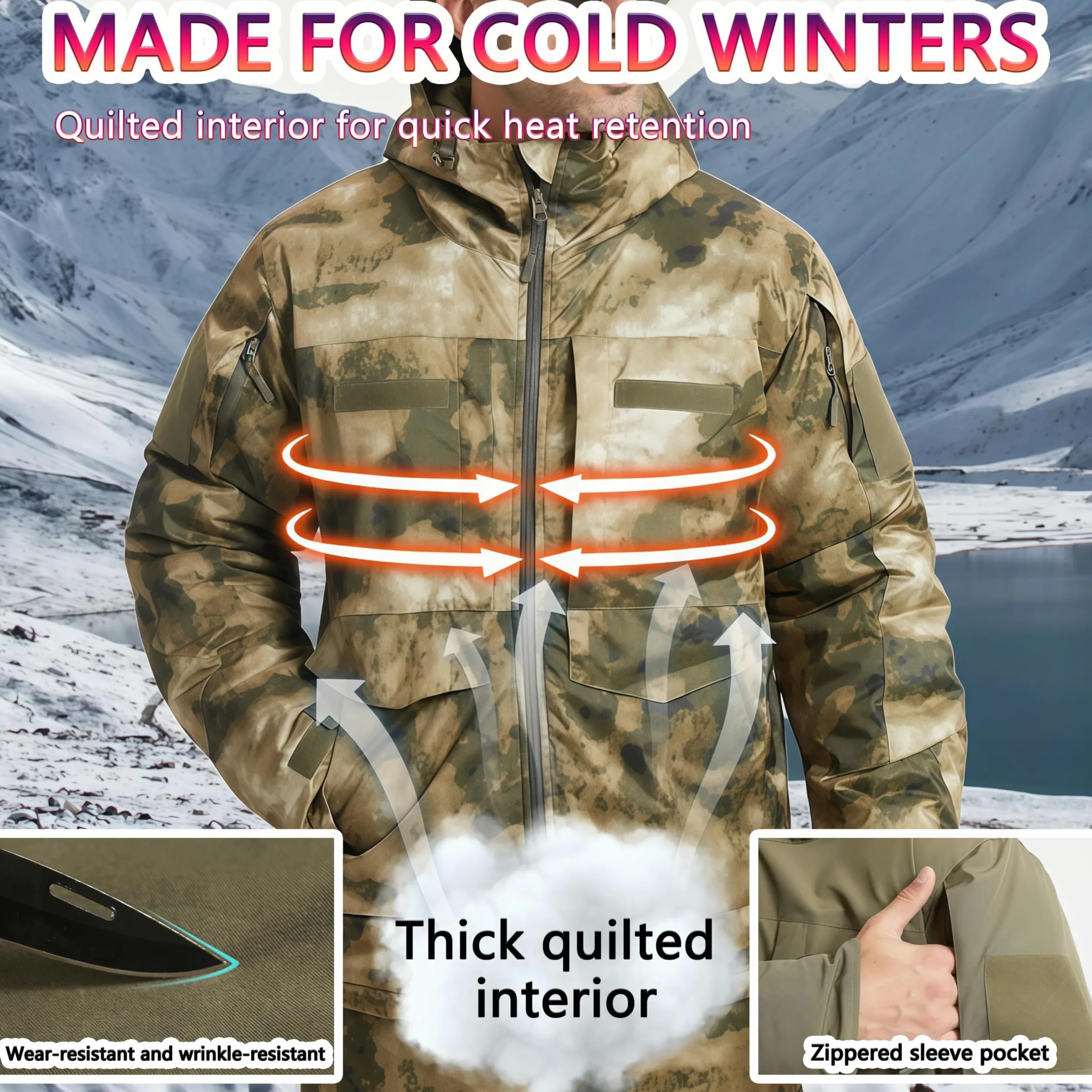 Conjunto de traje de caza impermeable para hombre, chaqueta y pantalones gruesos para entrenamiento de invierno al aire libre