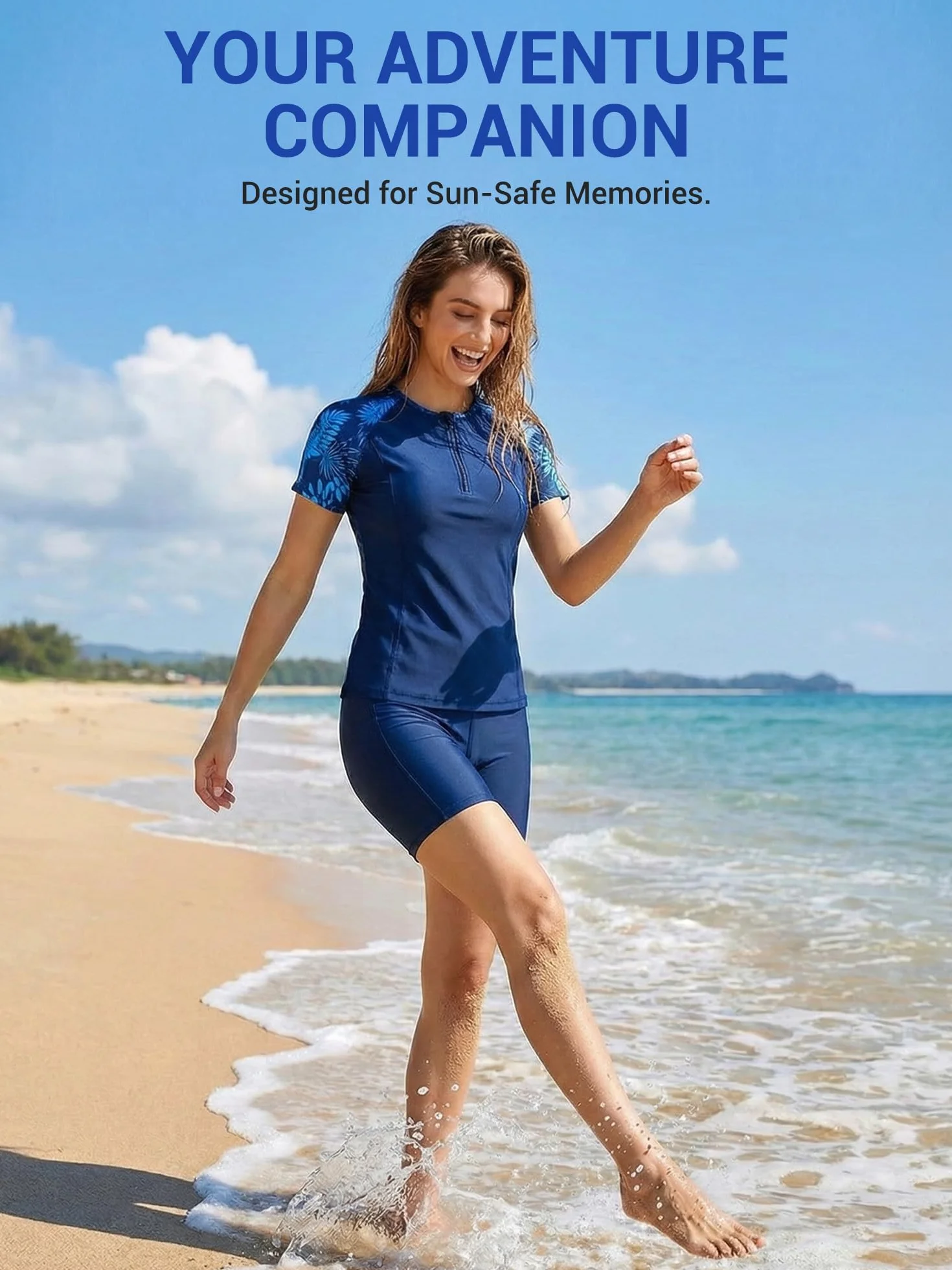 Owntop Conjunto de 3 piezas para mujer con camiseta de manga corta y bañador de secado rápido con protección UV para playa, natación, deportes acuáticos