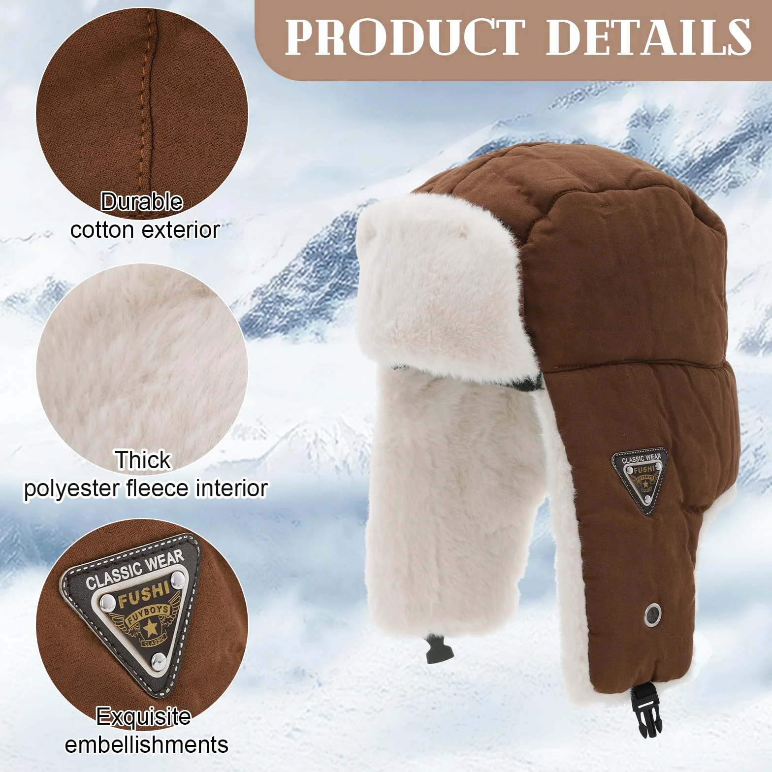 Sombrero de Invierno Trapper para Hombres y Mujeres con Orejeras, Forro de Polar, Sombrero Térmico a Prueba de Viento para Esquí, Senderismo y Actividades al Aire Libre (Talla 54-60 cm)