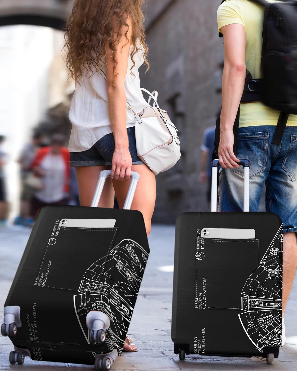 Slohif Funda de equipaje para maleta, aprobada por la TSA, funda de equipaje grande, funda elástica de viaje, funda protectora lavable de 22 a 32 pulgadas, Halcón Milenio, 74 cm/ 76 cm