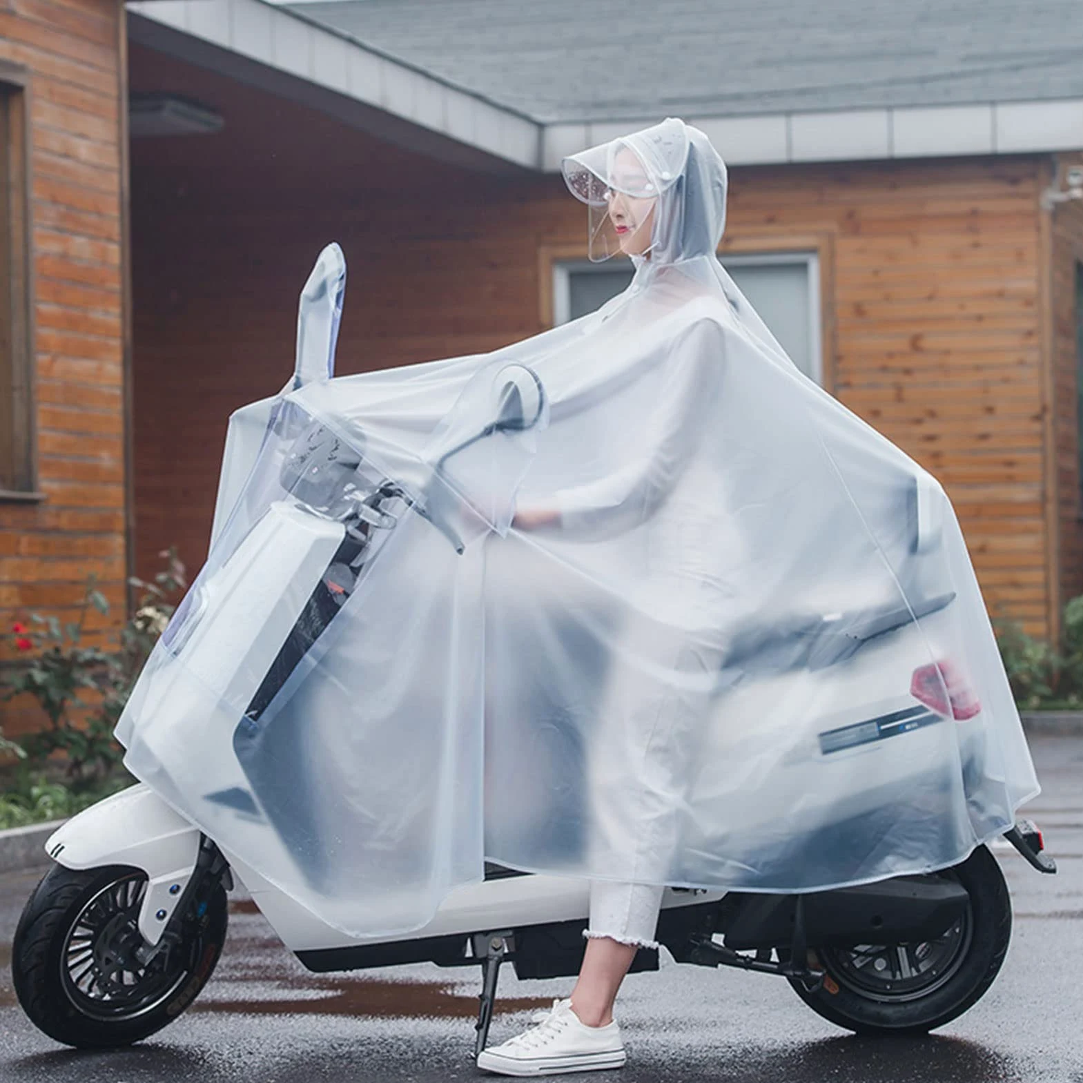 Chubasquero para bicicleta eléctrica, reutilizable, con capucha, poncho, chaqueta de PVC transparente, capas para adultos, ciclismo, moto, bicicleta, scooter móvil, cubierta con pantalla de lámpara,