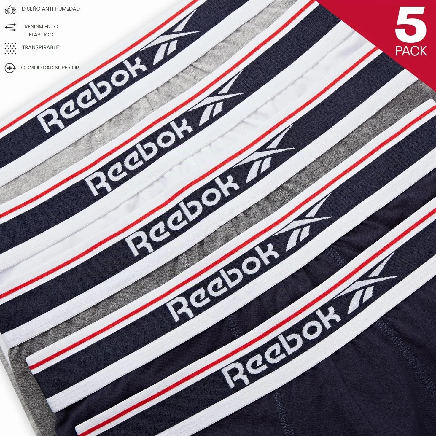 Reebok Jay Trunks Hombre (Pack de 5)