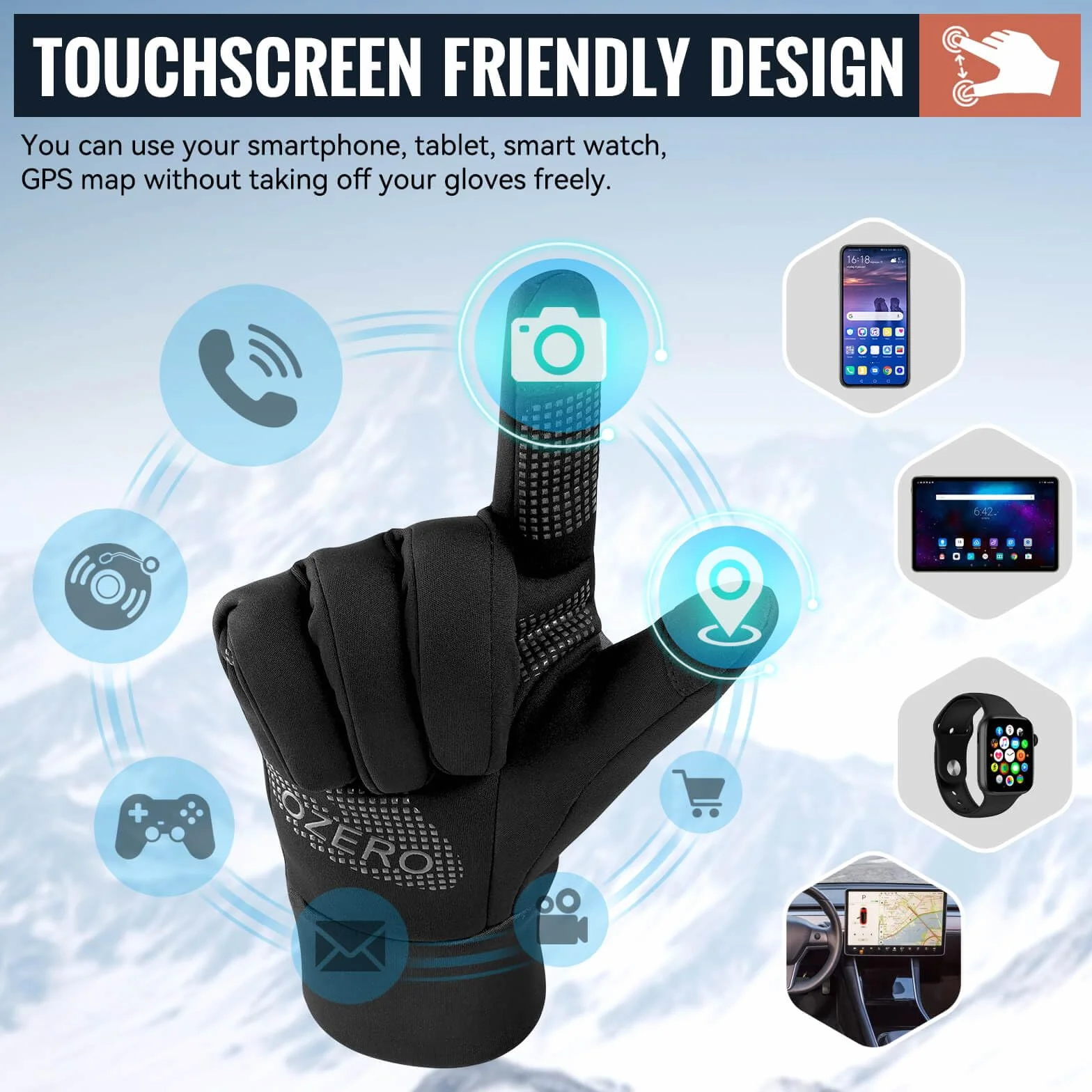 OZERO Guantes de invierno para pantalla táctil para hombre: guantes cálidos para correr, resistentes al viento, resistentes al agua, guantes térmicos ligeros para senderismo, ciclismo, conducción