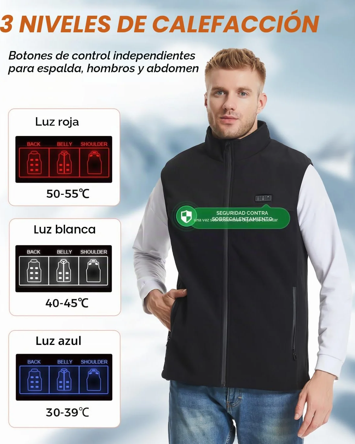 Chaleco Calefactable para Hombre Mujer,Chaqueta Calefactable con 10000mah Bateria 3 Niveles de Temperatura,13 Zonas de Calefacción,Tamaño Ajustable, Eléctrico Chaleco Térmico para el Invierno