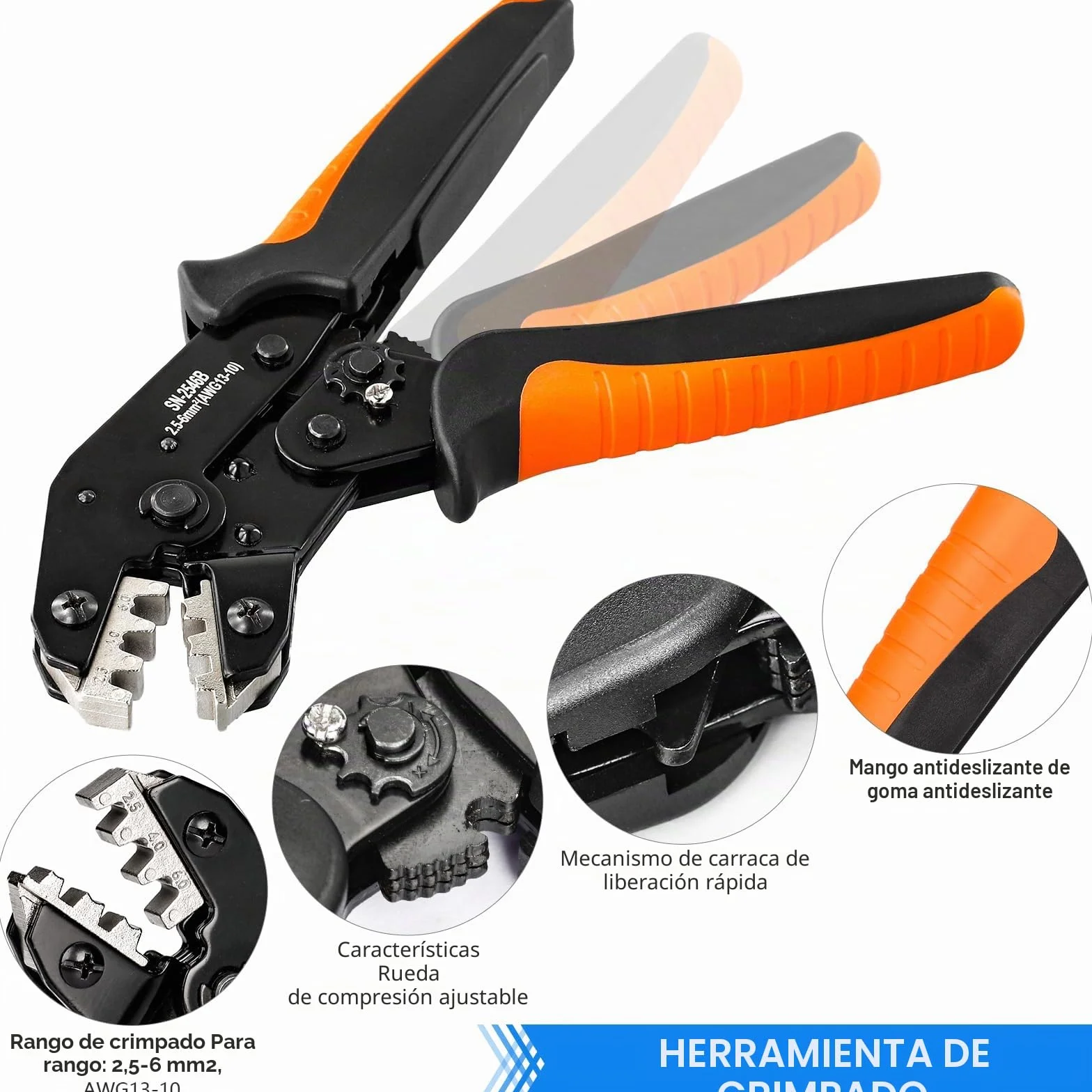Juego de Herramientas de Crimpado Solar 2,5/4/6 mm², 12 pares Conectores Macho Hembra, Alicate de Engaste