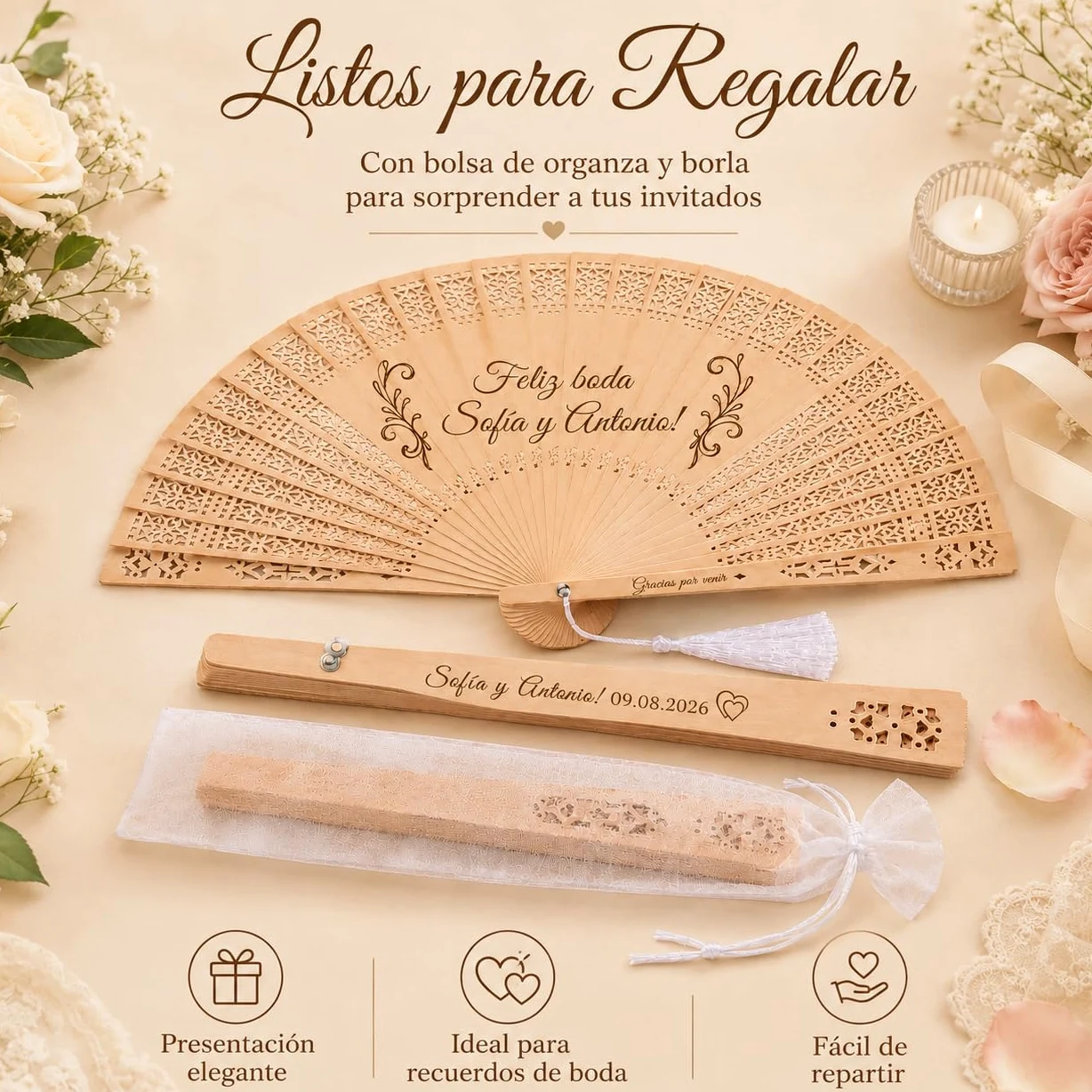 100pcs Abanicos Boda para Invitados Personalizados, Abanicos de Madera para Bodas con Nombre o Texto, para Recuerdos para Invitados, Decoraciones para Fiestas Y Diversas Actuaciones