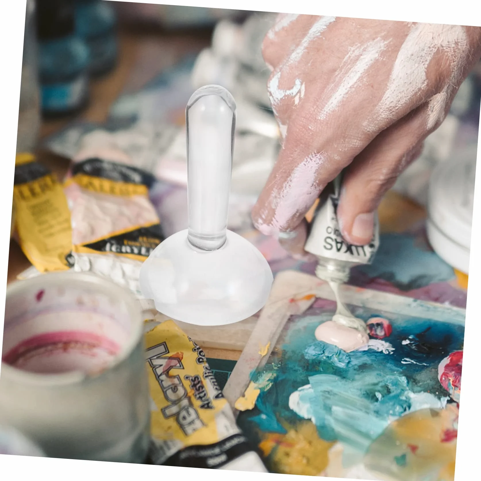 LALAFINA Mortero para Moler Pintura al Óleo y Acuarela Varilla Mezcladora de Vidrio Ergonómica