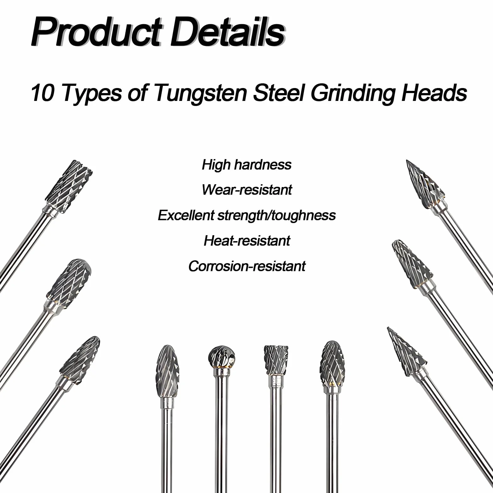 Juego de Fresas Rotativas de Carburo de Tungsteno 10 Piezas Vástago 1/8" para Tallado Madera Pulido Metal Grabado Taladrado