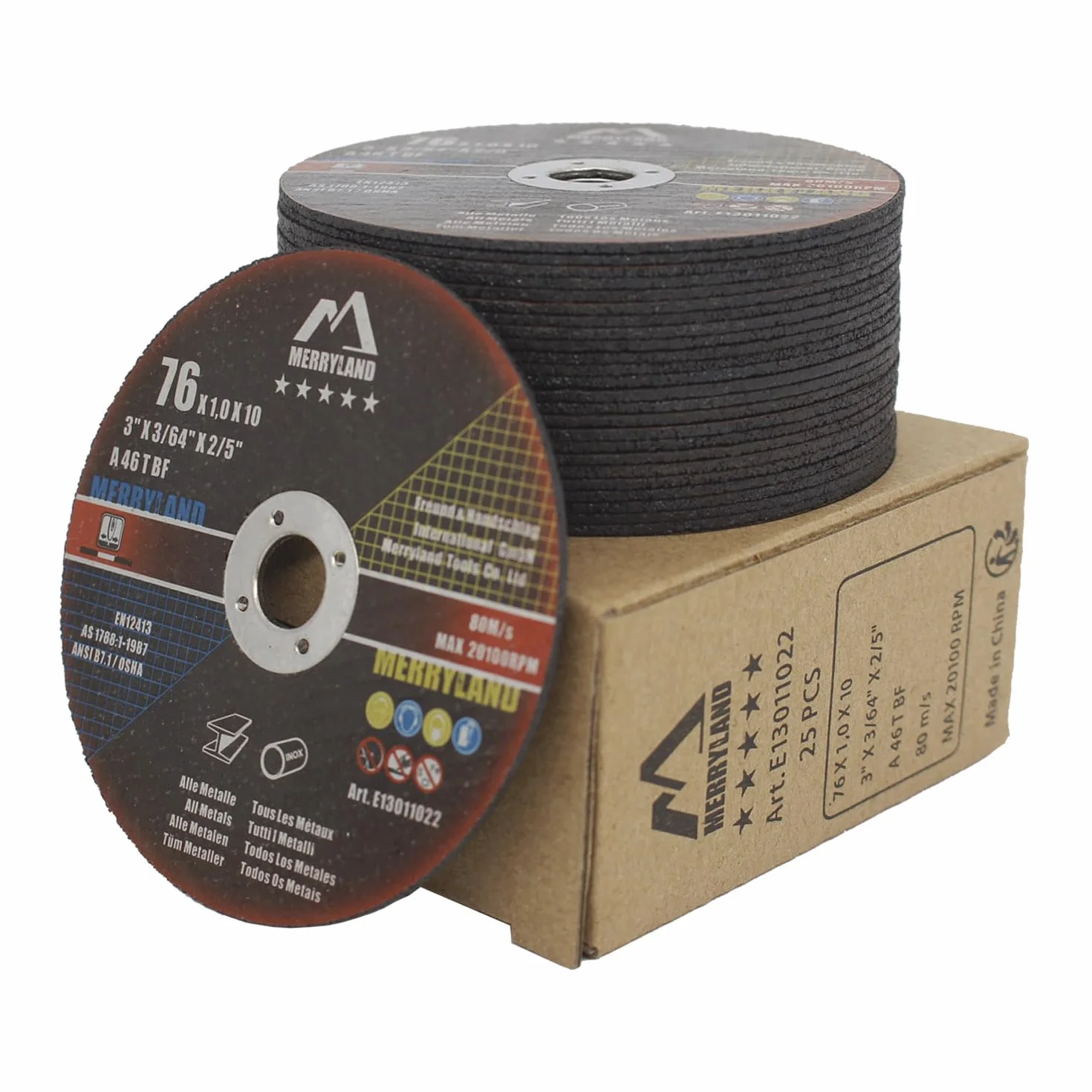 Merryland Disco de Corte 76 Metal 76x1,0x10 mm 25 Piezas Acero INOX Hierro