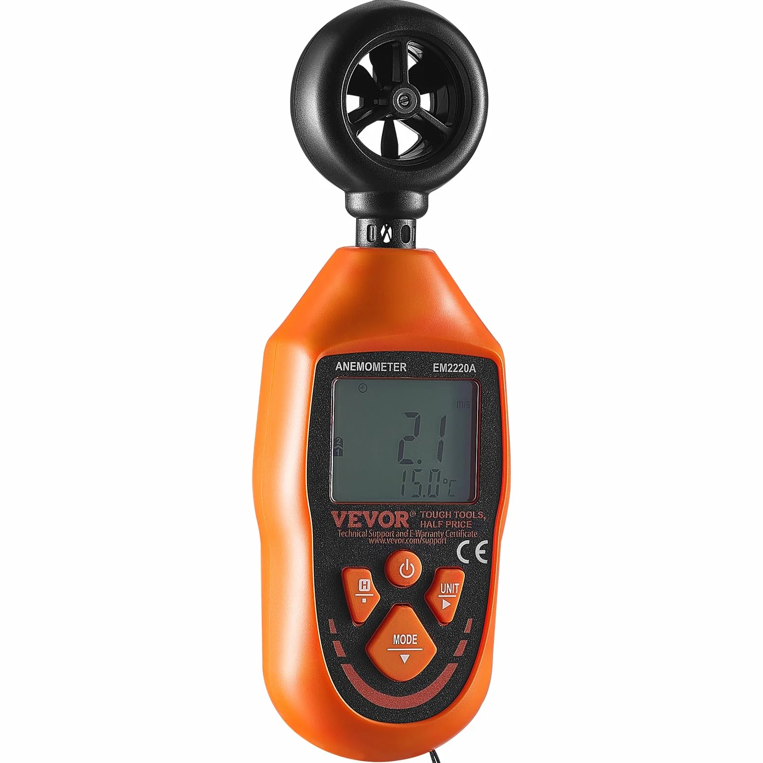 VEVOR Anemómetro Portátil Digital con Pantalla LED -10~45°C Medir Velocidad del Viento Temperatura