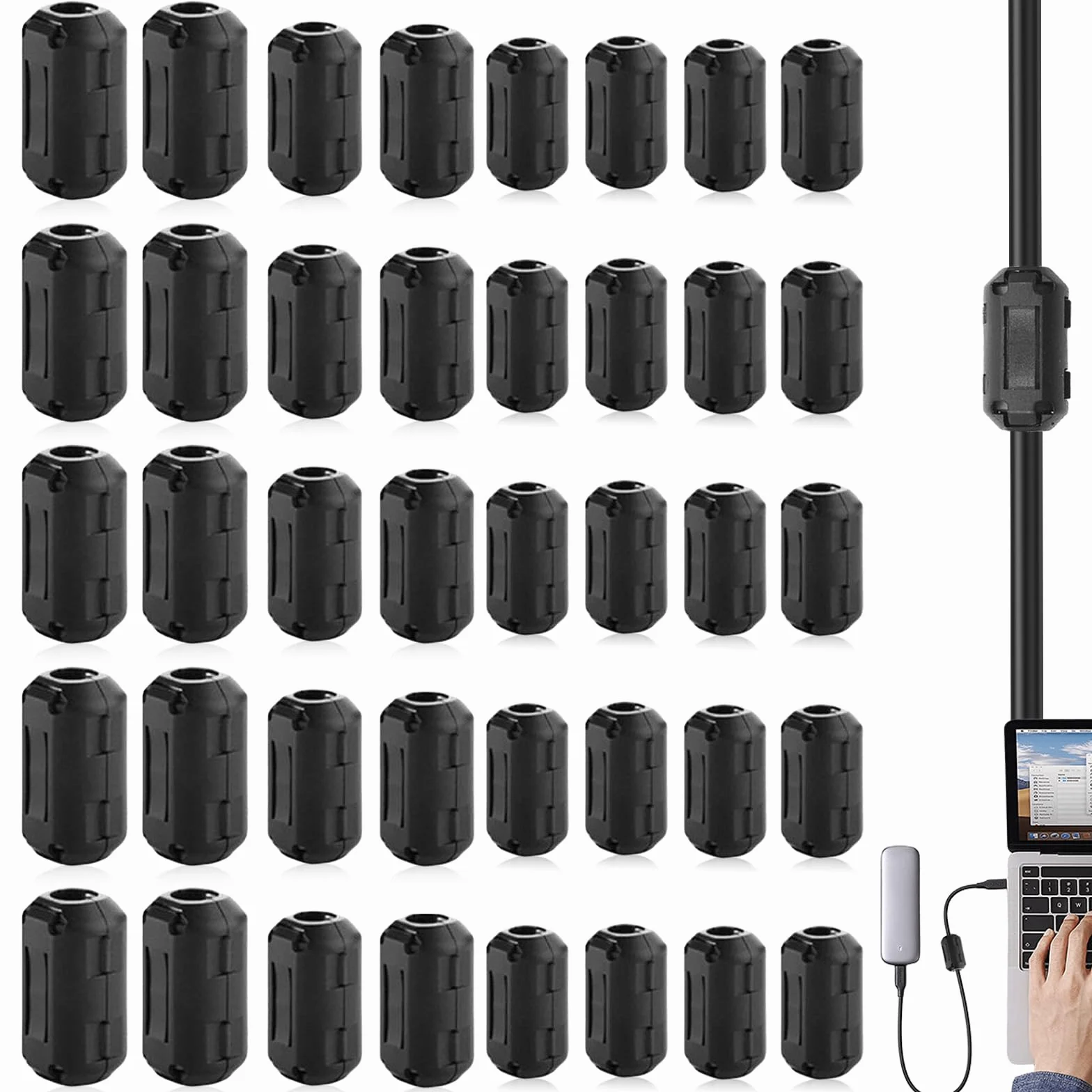 Molbory 40 núcleos de ferrita para cables, filtro antiinterferencia plegable, anillo de ferrita acoplable