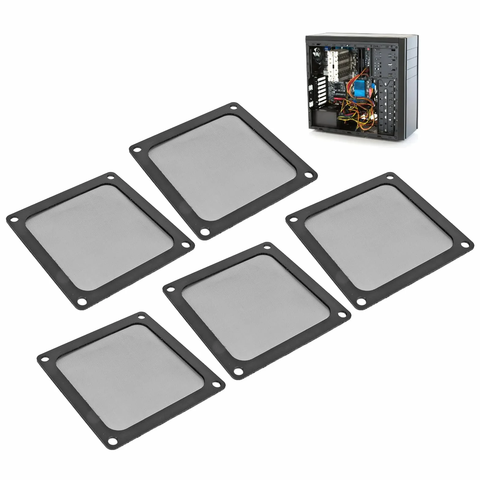 Filtro de Malla Antipolvo para Caja de PC, 5 Unidades 80x80 mm, Marco Magnético, Cubierta a Prueba de Polvo