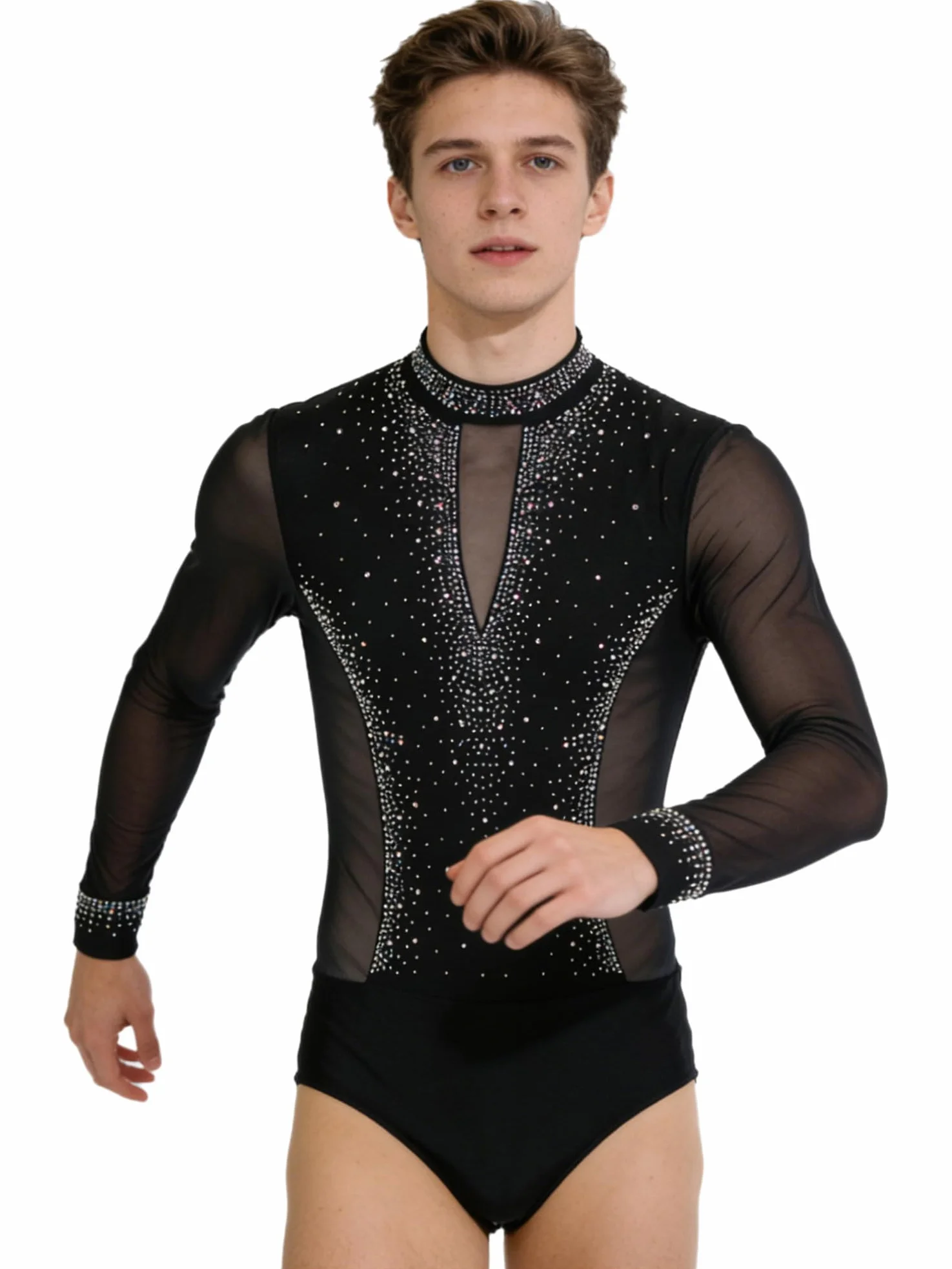 Aislor Leotardo Brillantes Para Hombre Mono Deportivo De Pantanaje Artístico Body Manga Larga Leotardo Gimnasia Rítmica Competición
