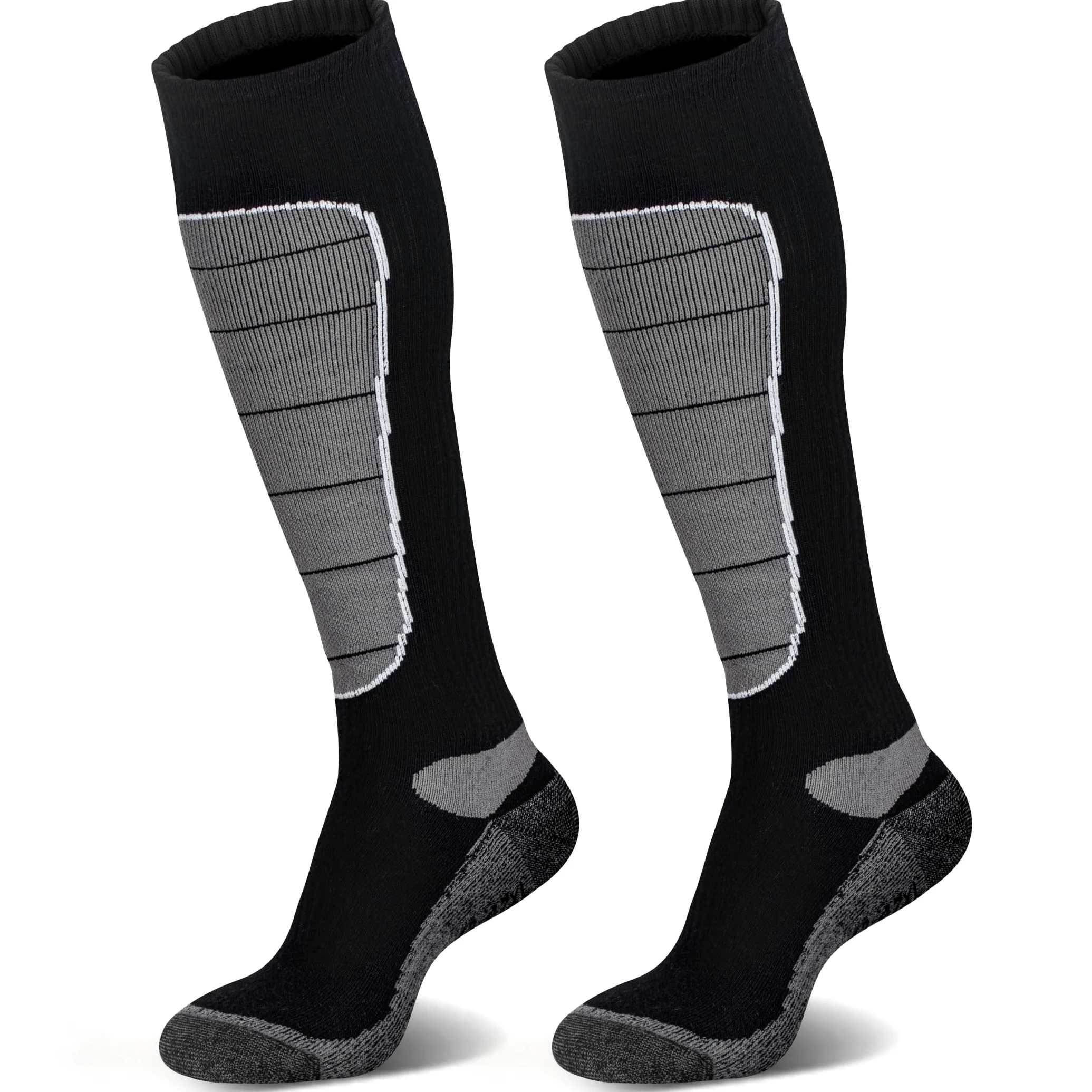 Hylaea - Calcetines de esquí de lana merina, para snowboard, nieve, invierno, caza, térmica, calor, para deportes al aire libre, color gris y negro, 2 pares de medias