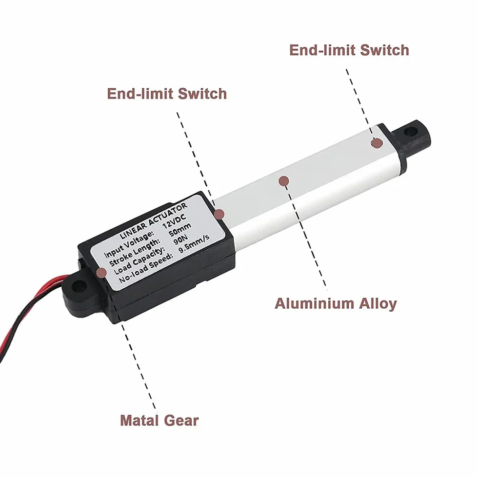 Actuador lineal eléctrico 12V 2 pulgadas 90N 20 libras 9.5mm/s impermeable