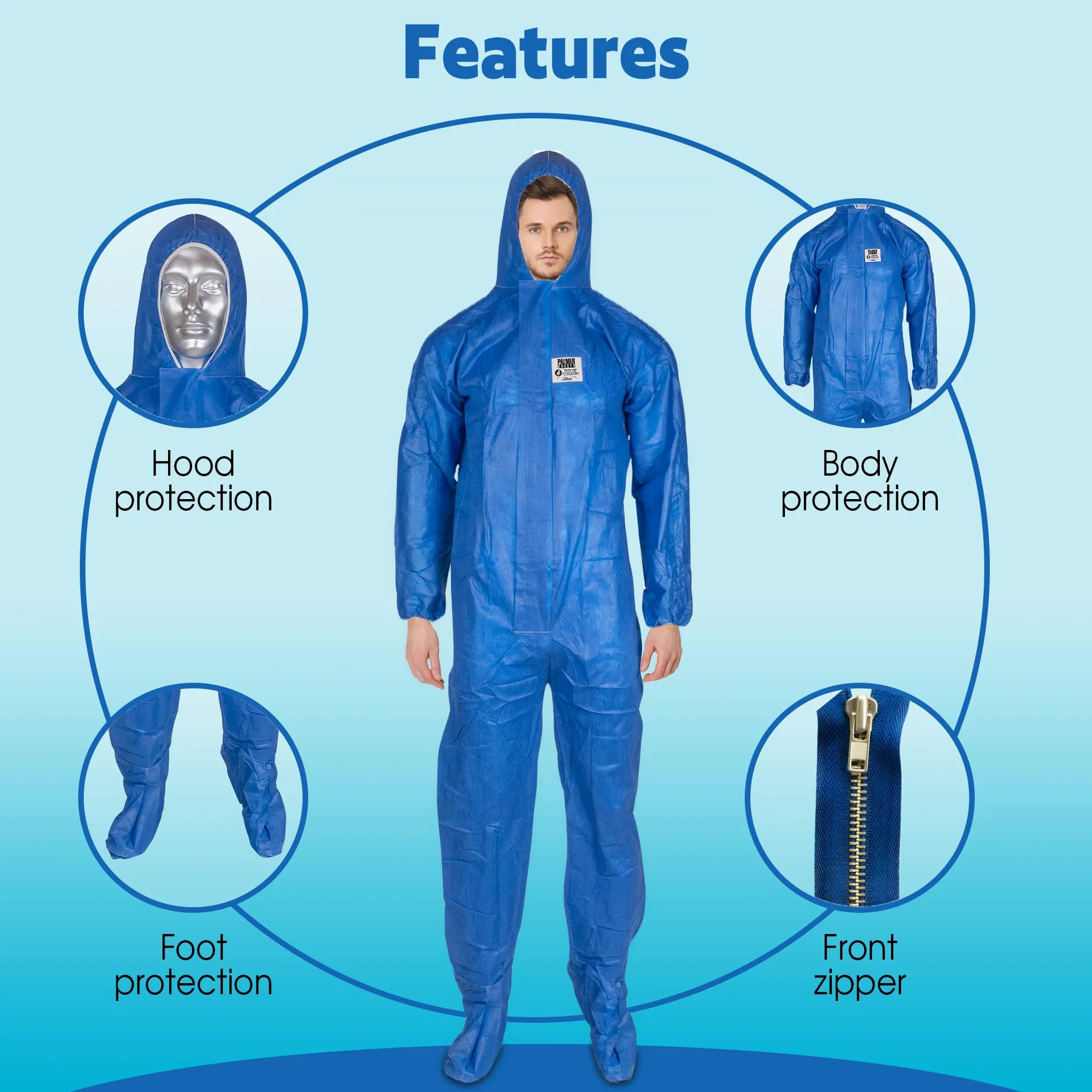 ATERET Overol desechable I paquete de 5, traje protector azul, ignífugo, traje de cuerpo completo con capucha adjunta para aceite y gas, Azul, XX-Large