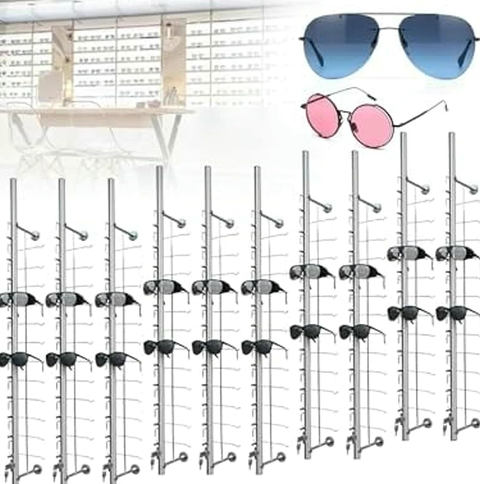 Soporte para marco de gafas y soporte de exhibición, organizador de almacenamiento seguro para gafas de sol y gafas, barra de exhibición decorativa con cerradura, ideal para uso doméstico y minorista
