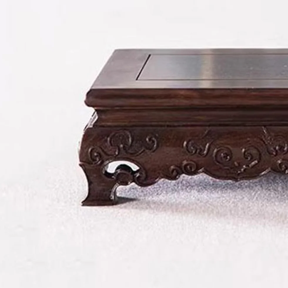 Mesa de exhibición de bonsáis Base Rectangular de Madera de ébano Soporte Tallado Ahuecado Grande