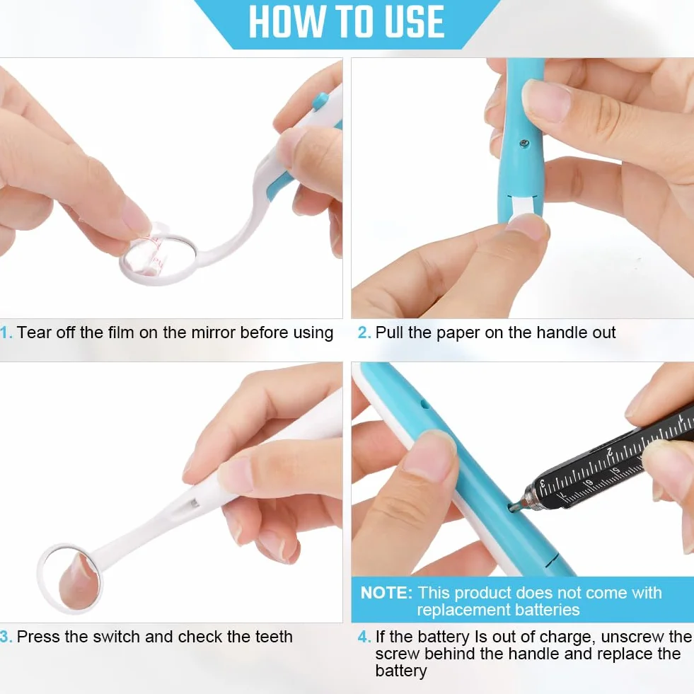 ACWOO Espejo Dental con Luz LED, 2 Piezas, Anti-Niebla, Azul y Rosa