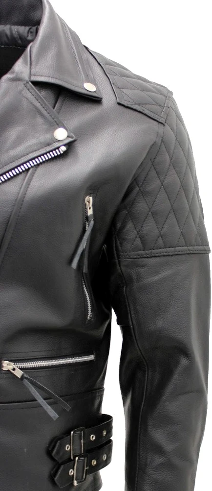 Chaqueta de cuero de cuero de vaca real de los hombres negro motociclista