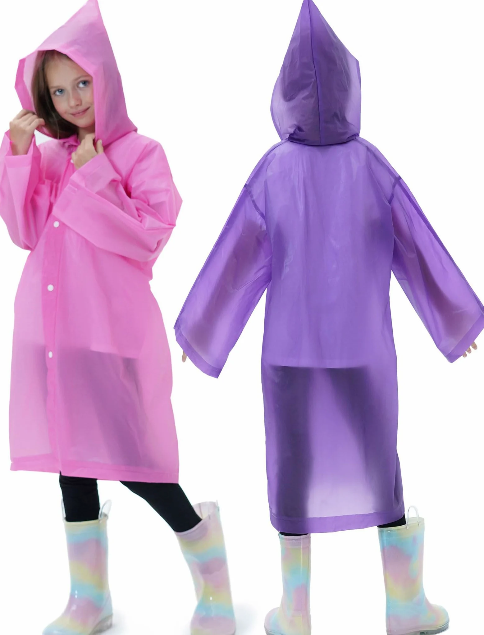 Paquete de 2 impermeables reutilizables para niños, con capucha y mangas, impermeables para niños y niñas