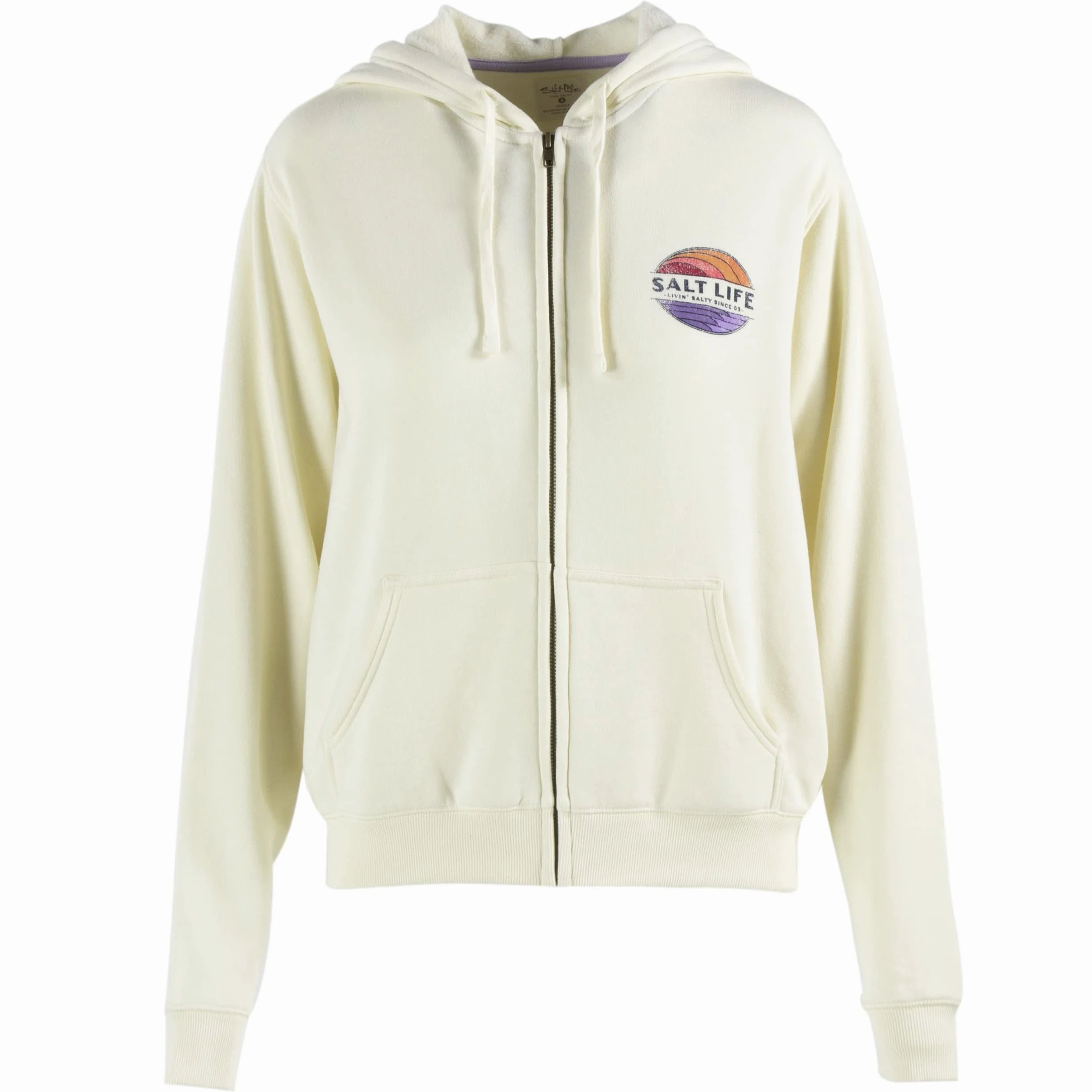 Salt Life Saltsations - Sudadera con capucha con cremallera frontal para mujer, Marfil, M
