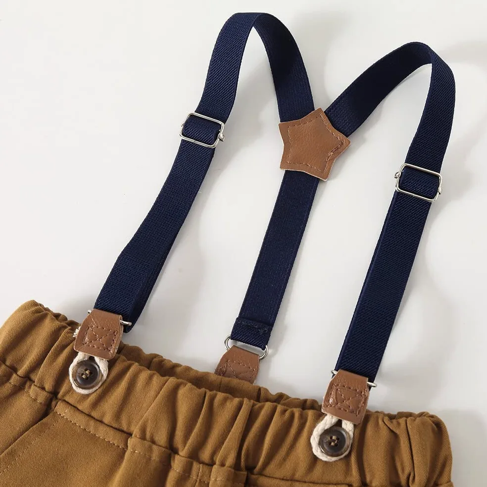 YUN HAO Ropa para bebé niño con corbatín, camisas y pantalones de tirantes, 3 piezas