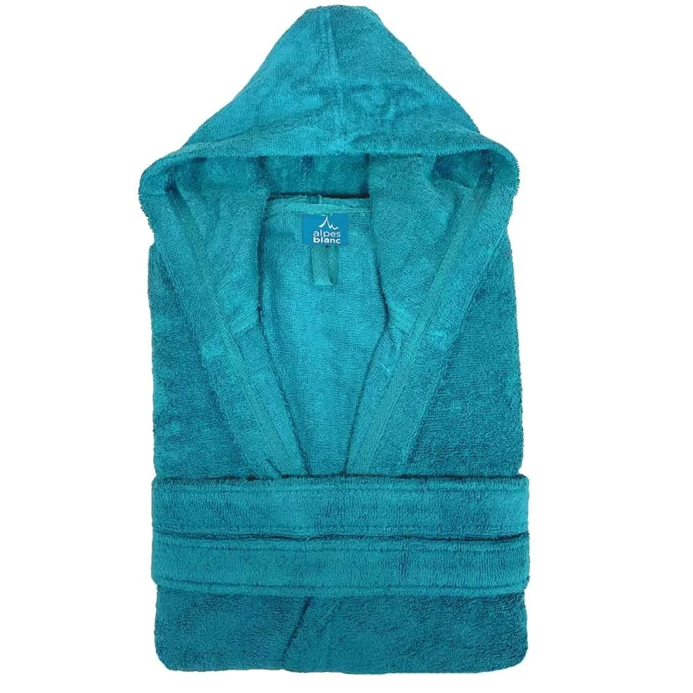 Alpes Blanc Albornoz de baño con capucha de algodón y bambú, 450 g/m², color azul pato, talla S