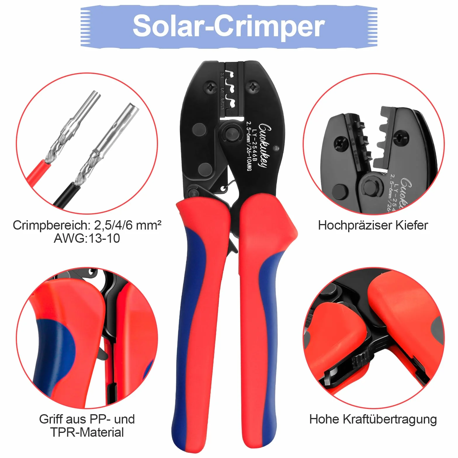 Juego de crimpado solar para cables fotovoltaicos 2.5/4/6 mm² MC4