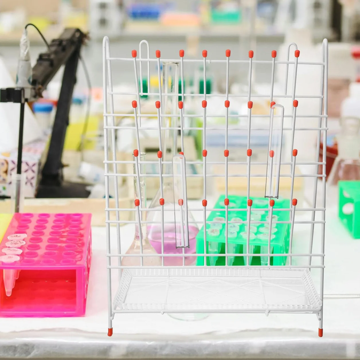 SOLUSTRE Soporte de secado para vasos de laboratorio de 32 puntos, estructura de alambre de hierro resistente