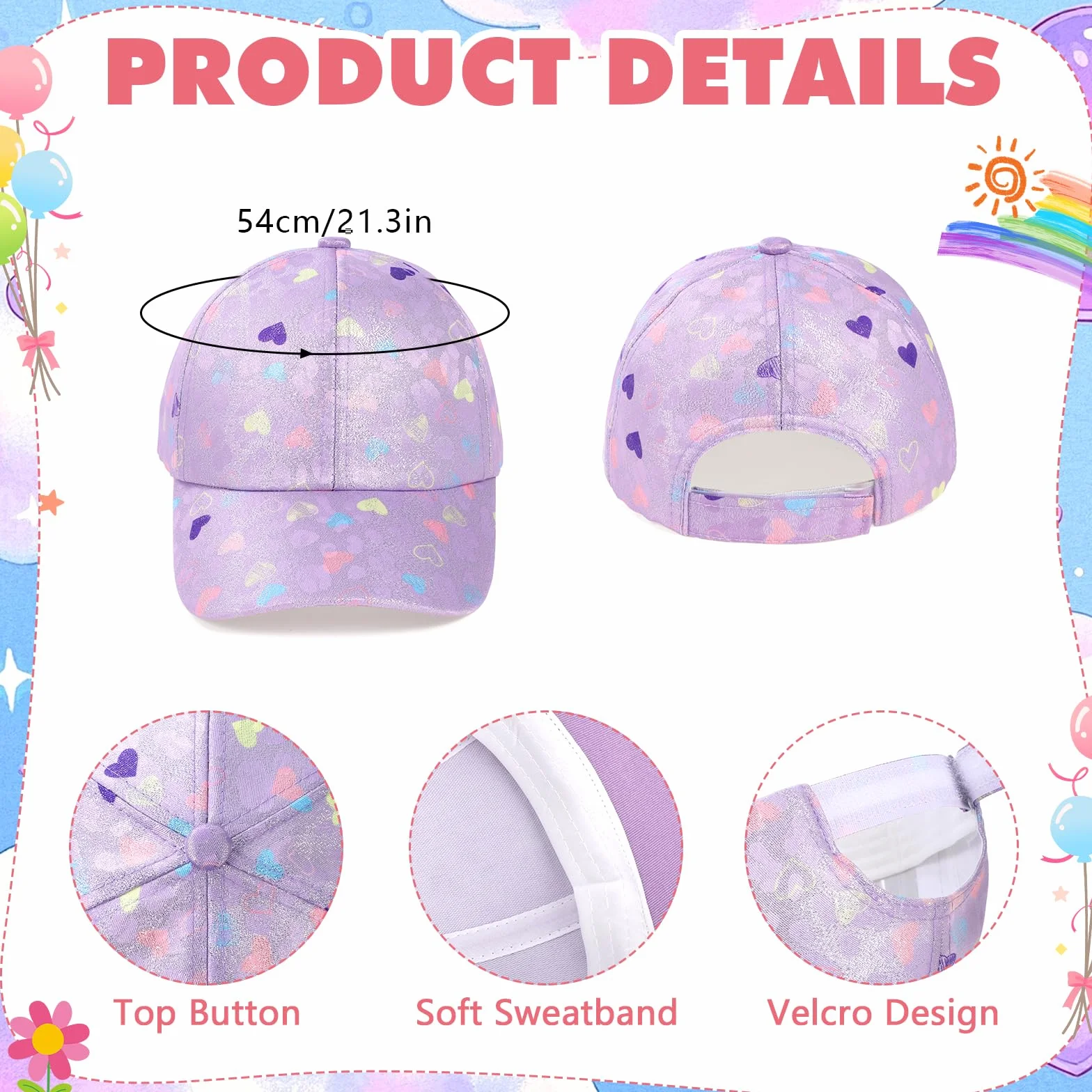 Gorra de Béisbol para Niñas, Gafas de Sol de Flor Linda Gorra Béisbol Ajustables Transpirable Gorra de Verano para Deporte Vacaciones Playa