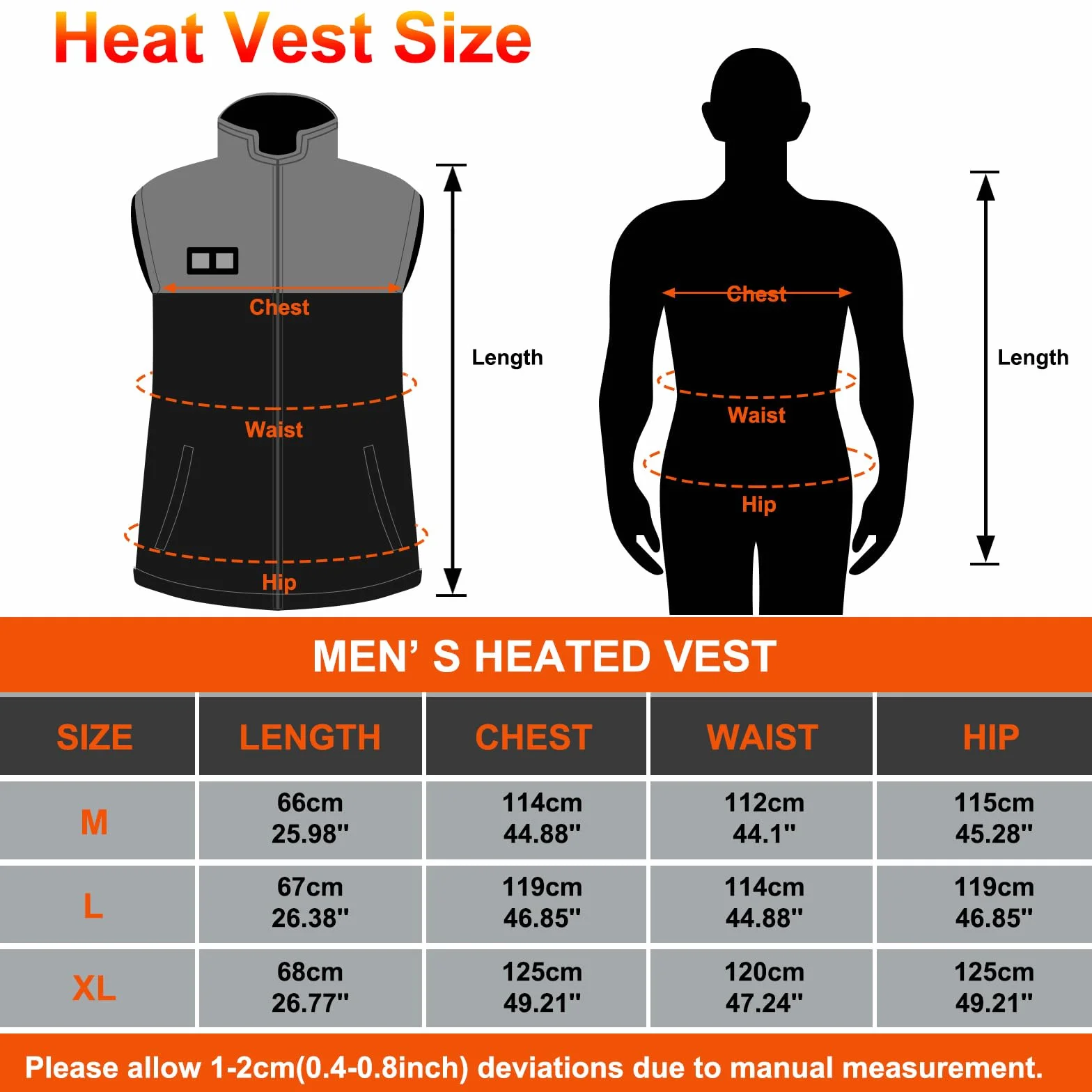 Tonfarb Chaleco Calefactable Hombre, Chaleco Termico Hombre con 4 Zonas Calefactables y 3 Niveles de Temperatura, Electrico USB Chaqueta Calefactable para Exterior, Pesca, Esquí (Batería No Incluida)