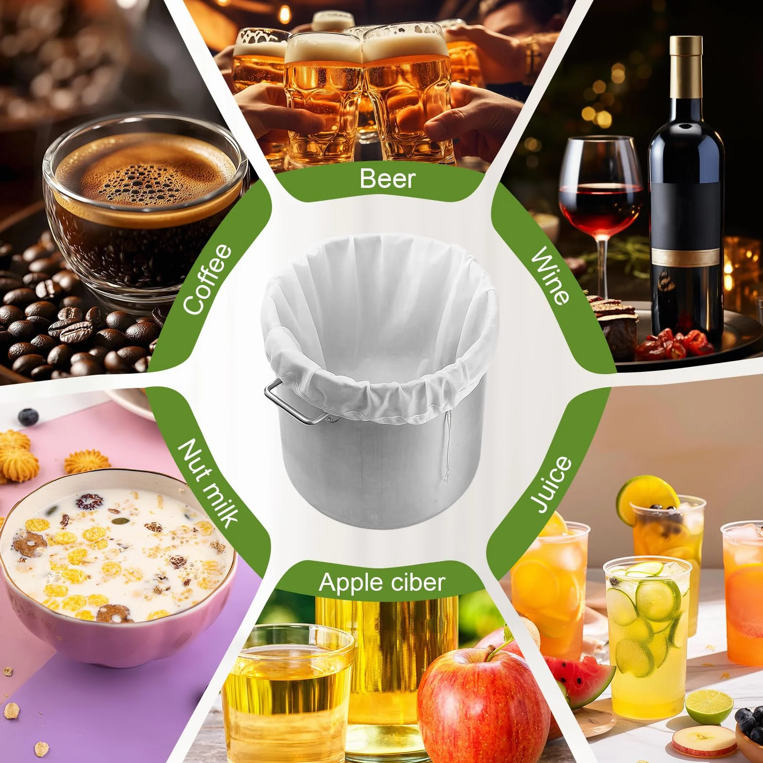Bolsas de Filtro de Malla Fina para Leche de Nueces, Cerveza, Fruta, Verdura, Vino - Saco de Filtración