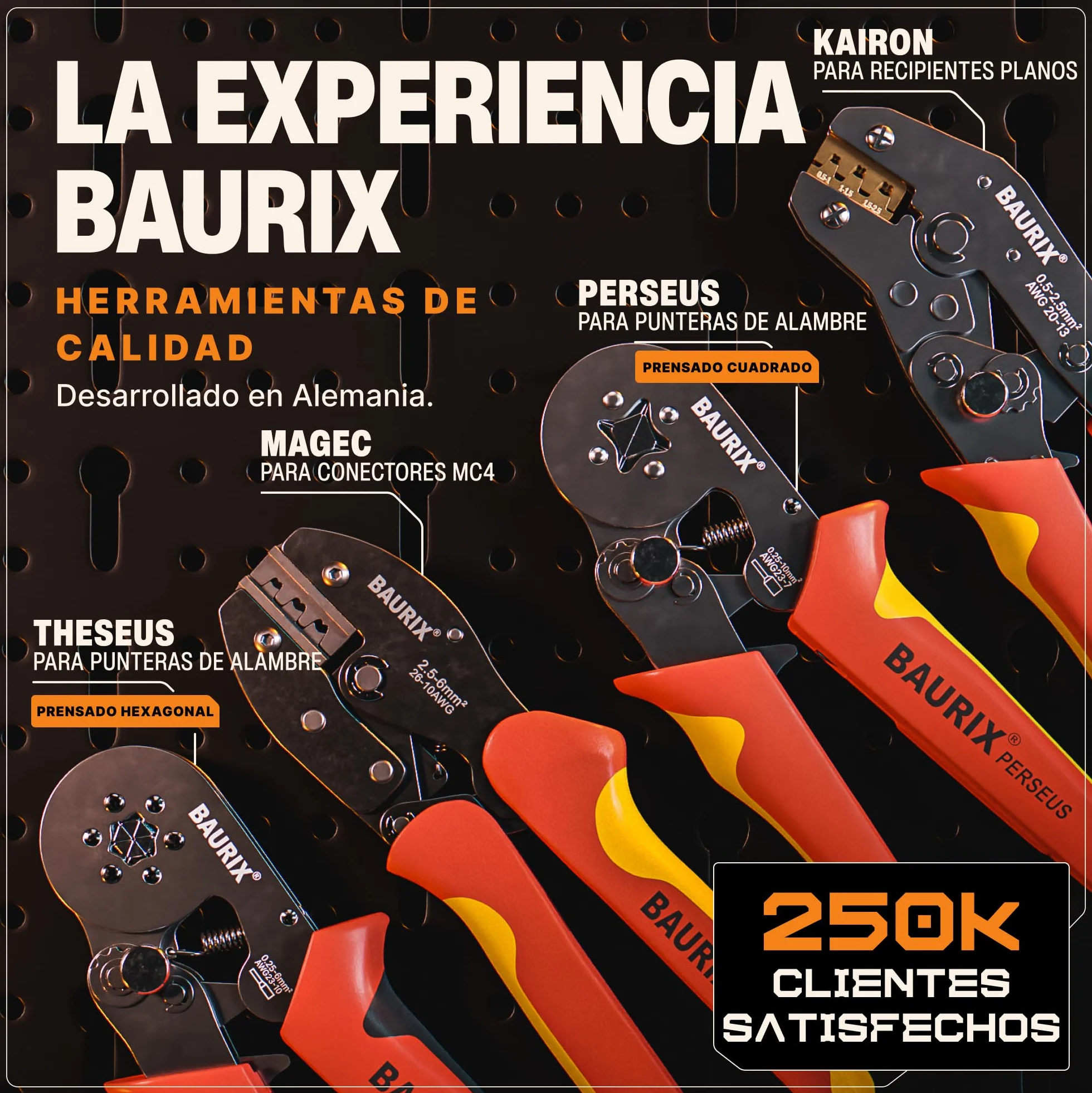 BAURIX Tenaza Crimpadora MC4 2,5-6mm² para Cables PV Conectores Solares