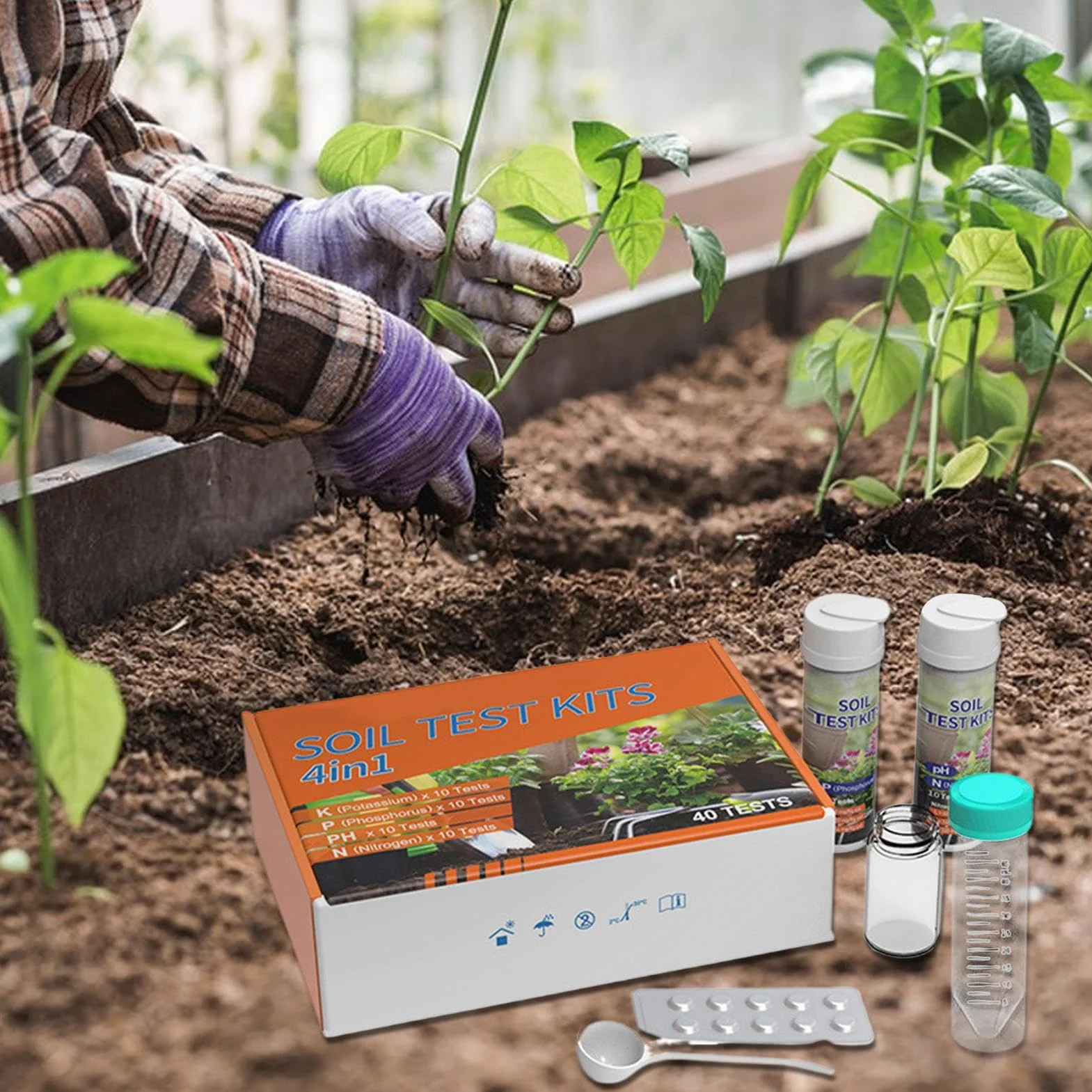Kit de Análisis de Suelo para Jardín Analizador de Nutrientes 4 en 1