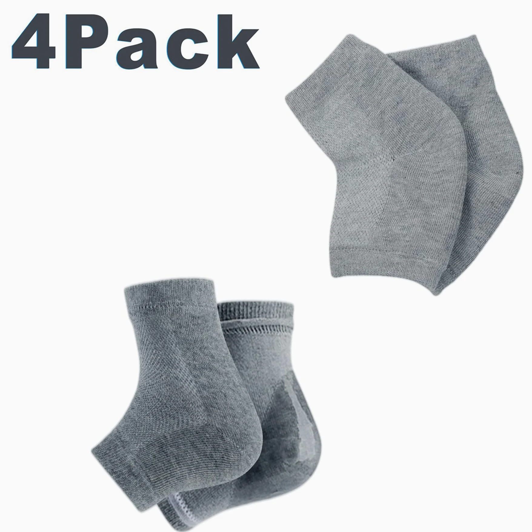 Paquete de 4 calcetines deportivos de silicona para niños con sensibilidad al talón de enfermedades severas, fascitis plantar, espolones de talón, niños 2-7 mujeres 4-8