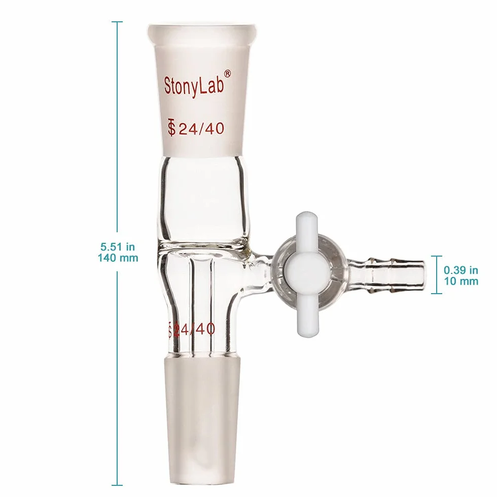 Styonylab Flow Control Adapter, Borosilicate Glass Adapter with 24/40 Standard Joint and Lateral PTFE Stopcock for Lab Supply