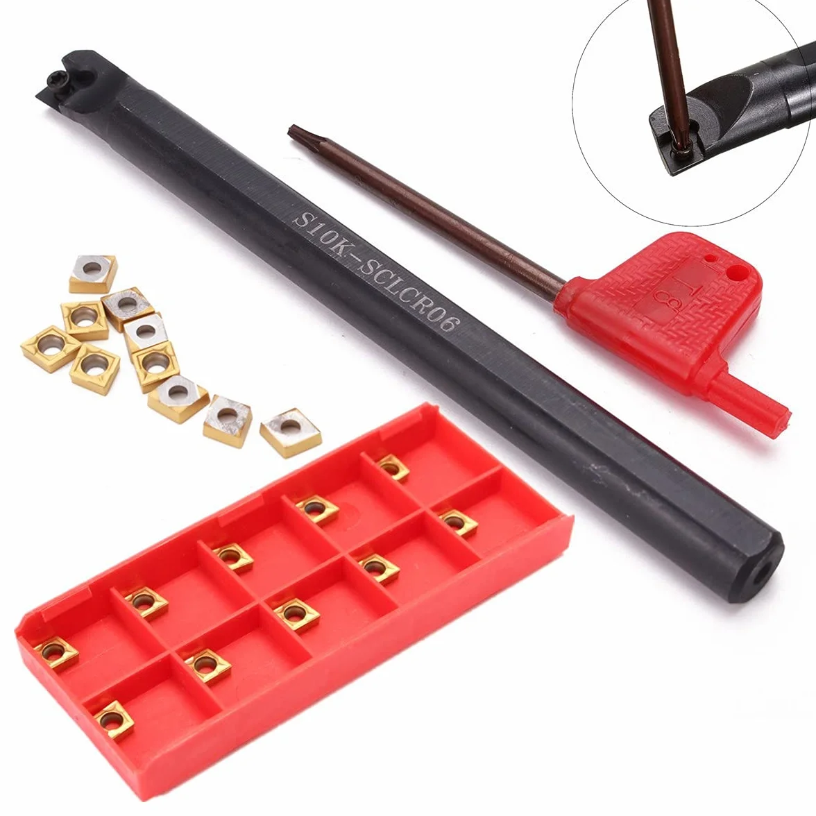 Maizoon S10K-SCLCR06 CNC Boring Bar Holder + 10pcs CCMT060204-HM YBC251 Inserts